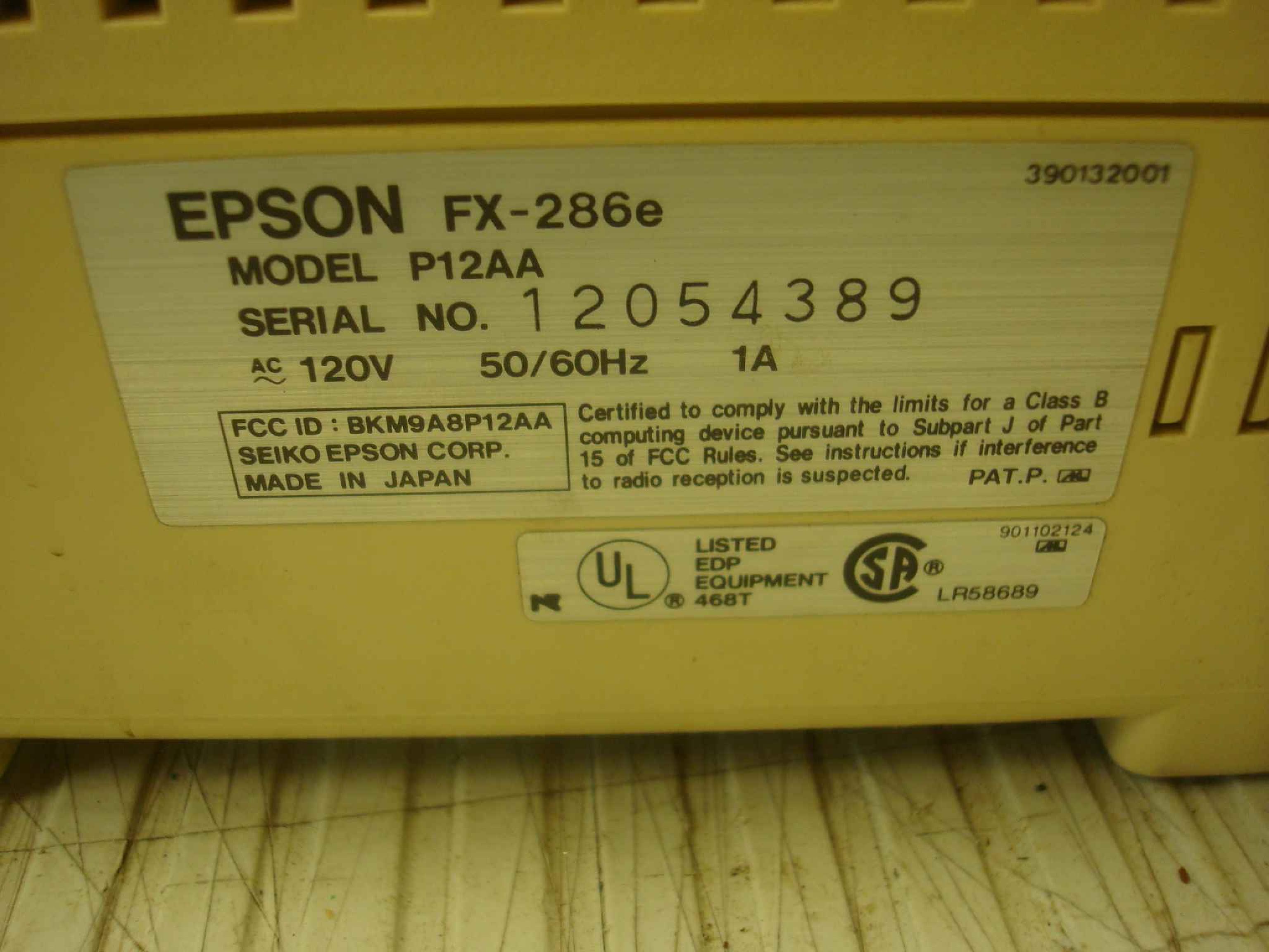 EPSON FX-286E WIDE CARRIAGE DOT MATRIX, NO TOP PLASTIC, GRADE B CONDITION