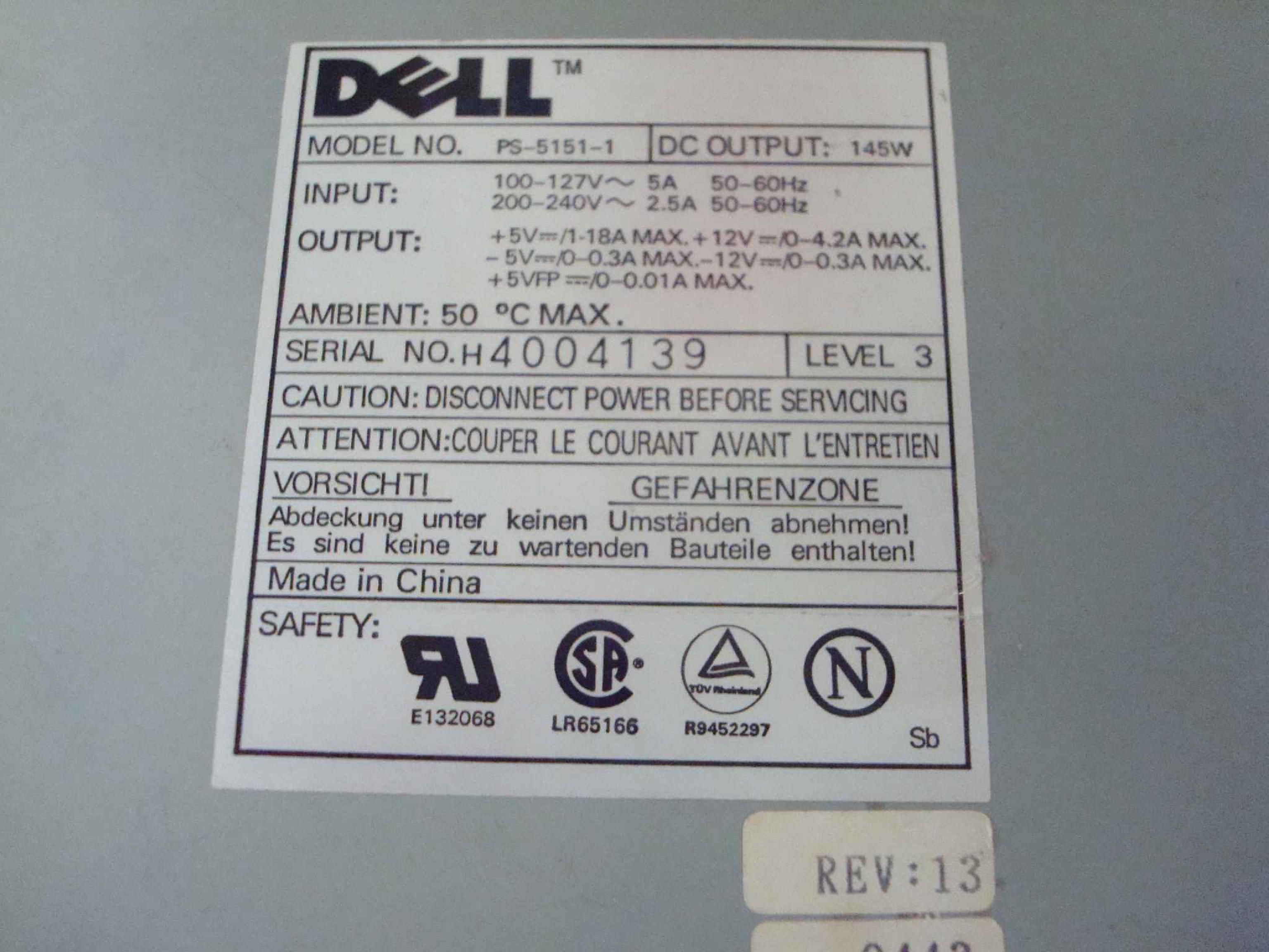 DELL PS-5151-1 145W ATX POWER SUPPLY