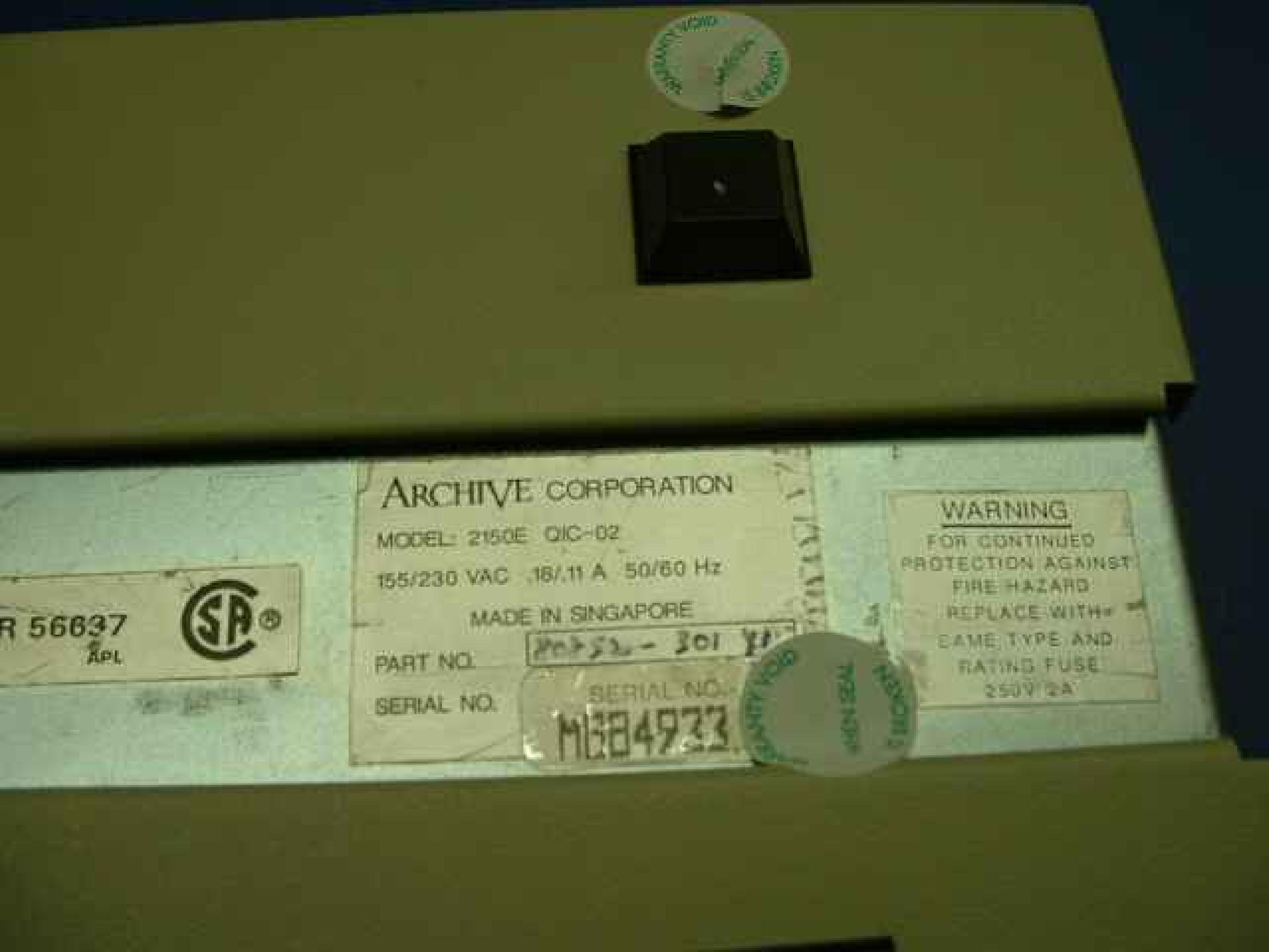 ARCHIVE 2150E EXTERNAL TAPE BACKUP 150MB DB25 INTERFACE