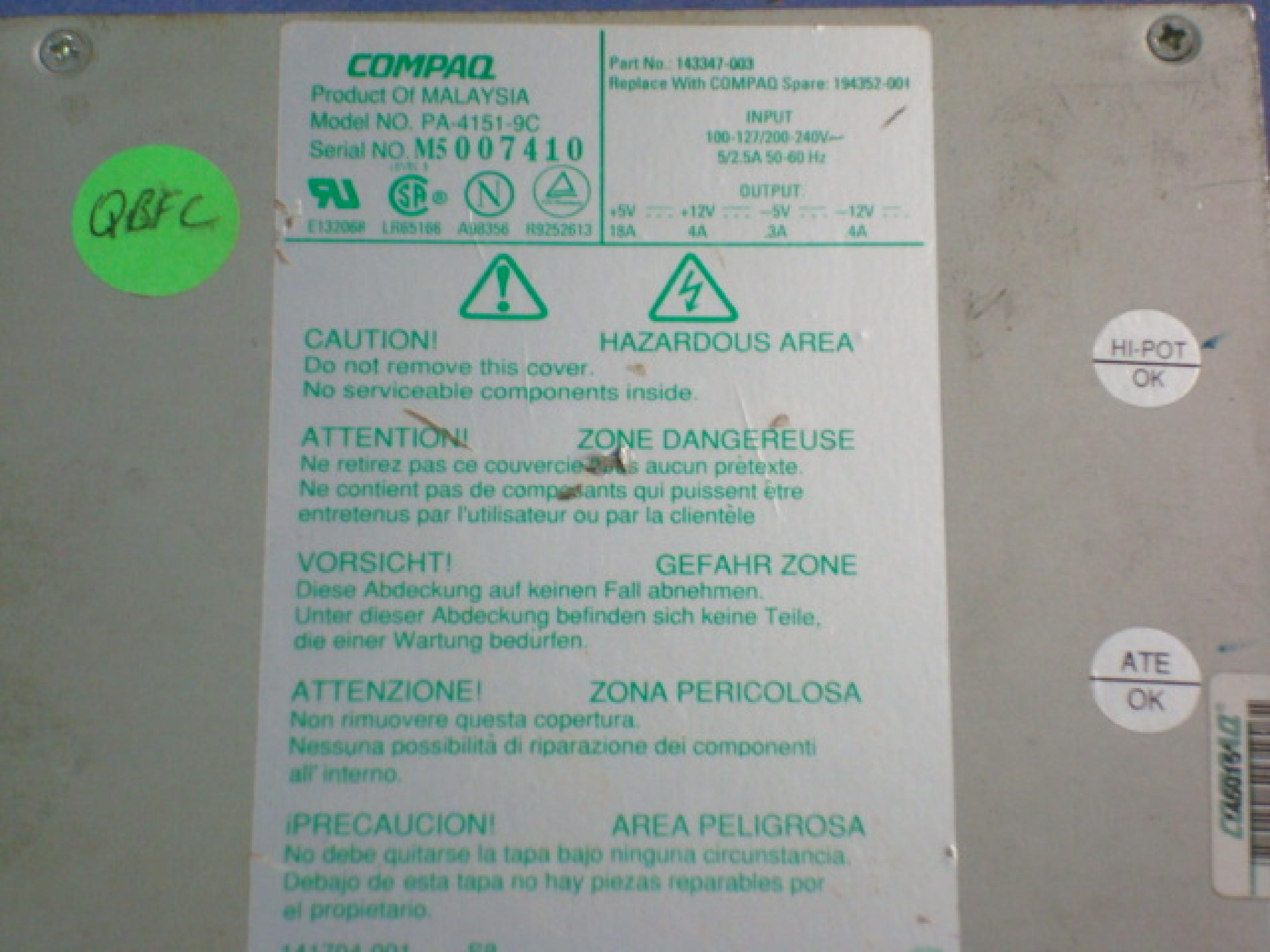 COMPAQ / HEWLETT PACKARD / HP PA-4151-9C CLONE POWER SUPPLY