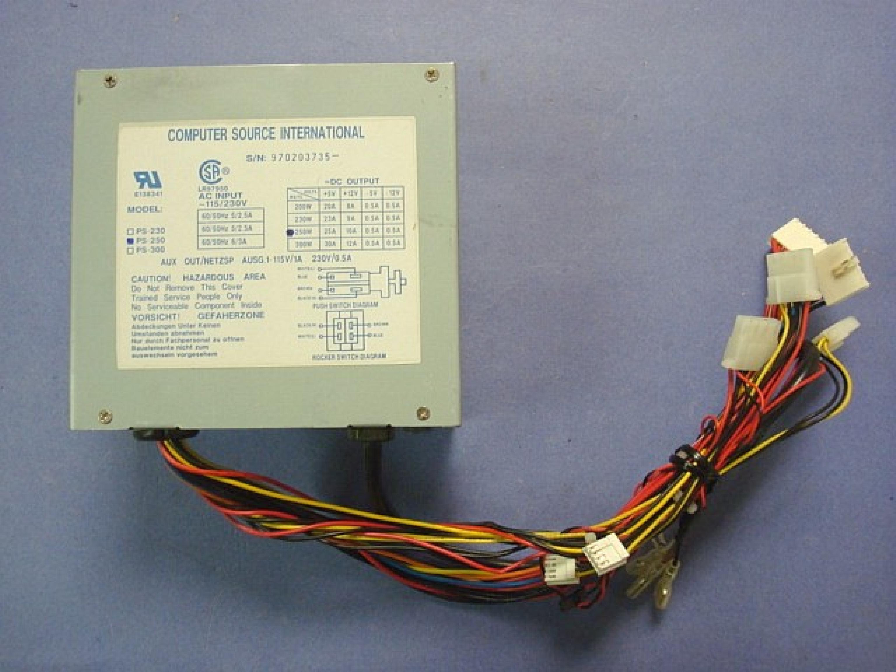 COMPUTER SOURCE INTERNATIONAL PS-250 250W AT STYLE POWER SUPPLY WITH REMOTE SWITCH