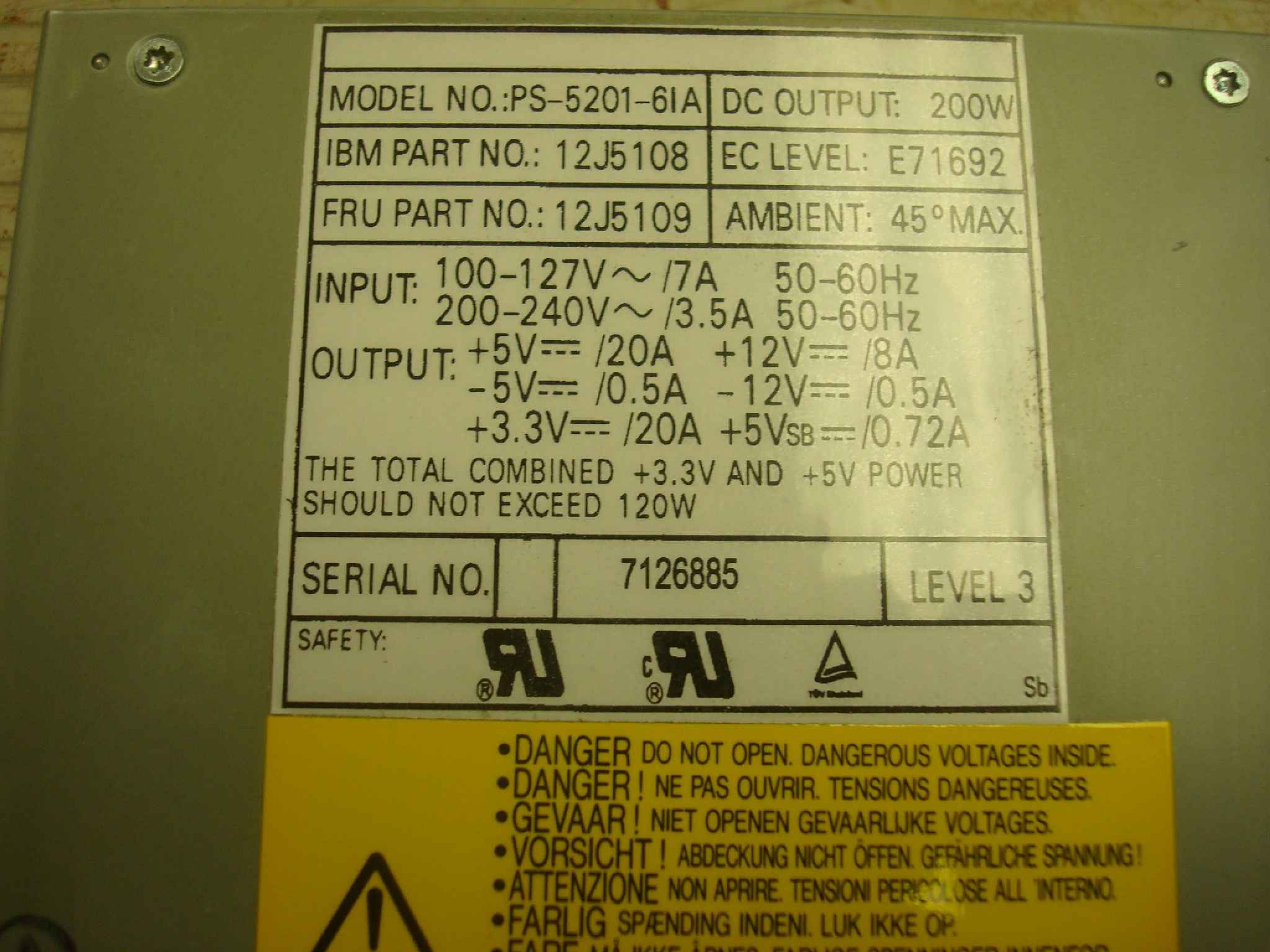 IBM 12J5109 POWER SUPPLY AT