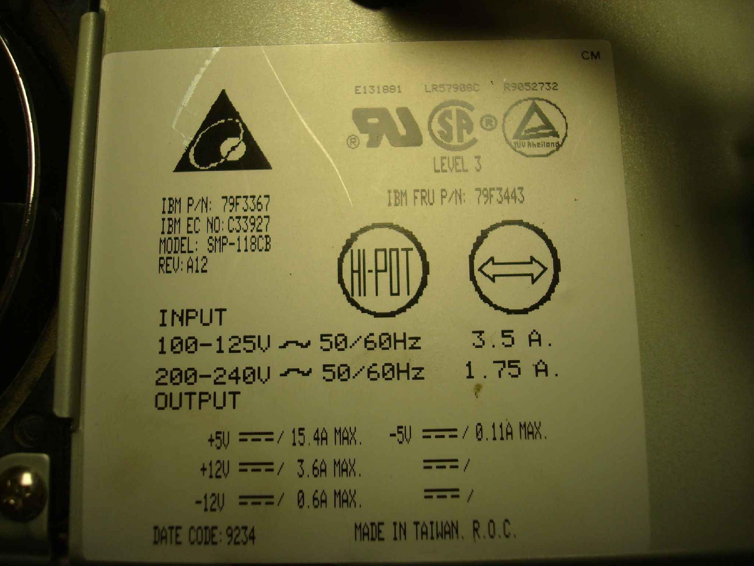 IBM SMP-118CB POWER SUPPLY PULLED FROM 9556-KBA 9556-OBA