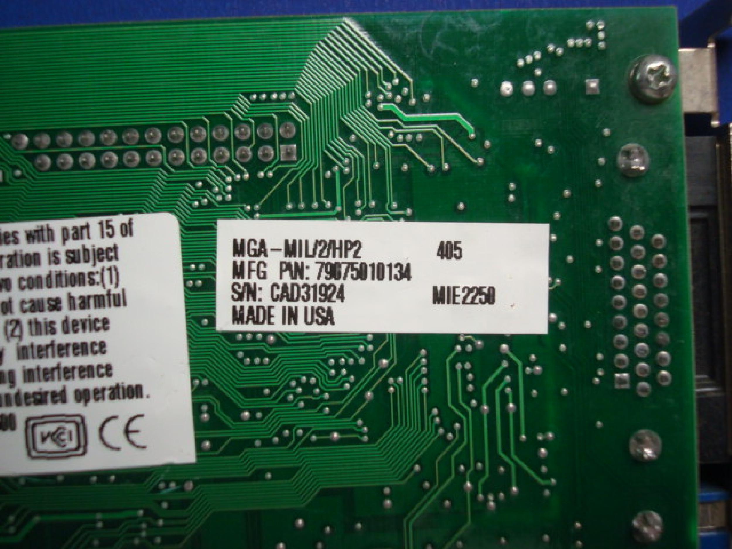 MATROX MGA-MIL/2/HP2 MILLENNIUM PCI 2MB VIDEO CARD