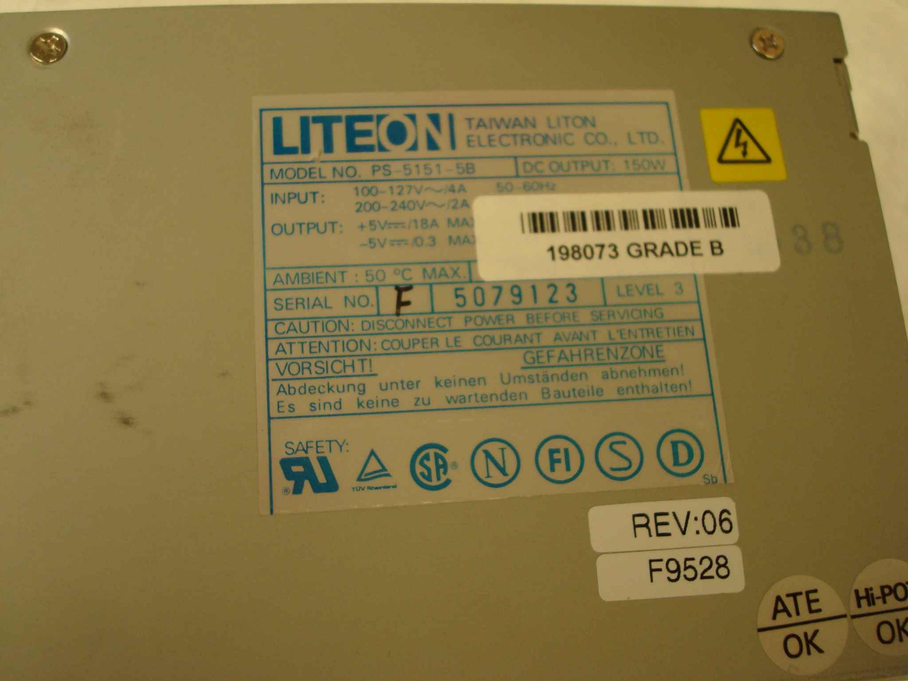 LITEON PS-5151-5B 150 WATT AT POWER SUPPLY PLUNGER TYPE SWITCH INSIDE POWER SUPPLY L SHAPED