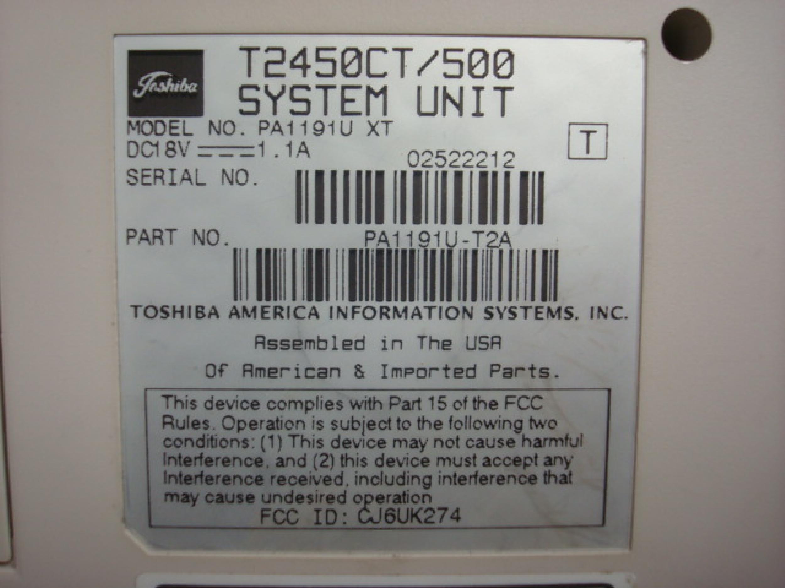 TOSHIBA PA1191U XT LAPTOP 75MHZ 486DX4CPU 500MB HARD DRIVE, 12MB RAM