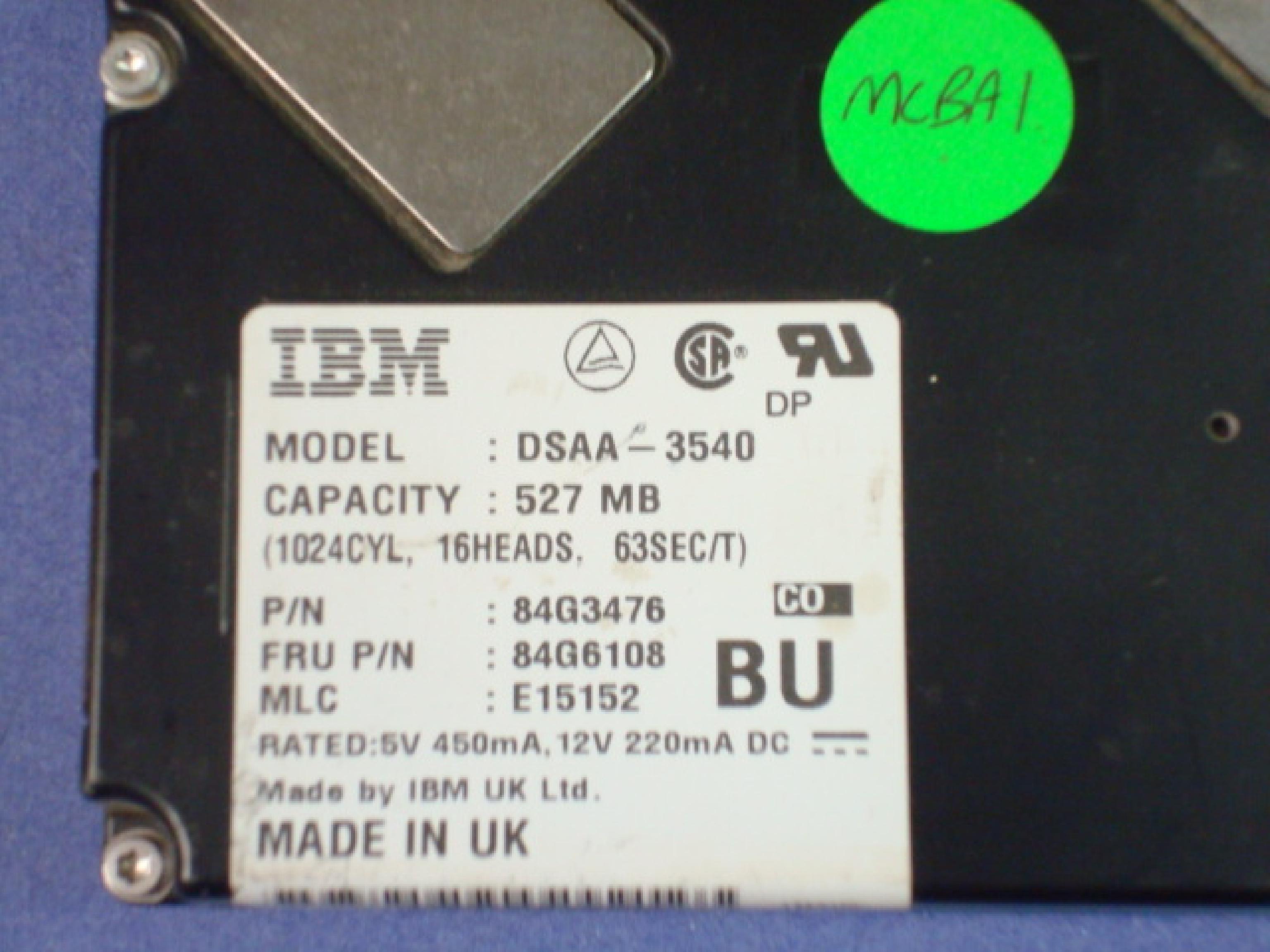 IBM / QUANTUM DSAA-3540 527MB IDE 3.5INCH HARD DRIVE 540MB 3.5