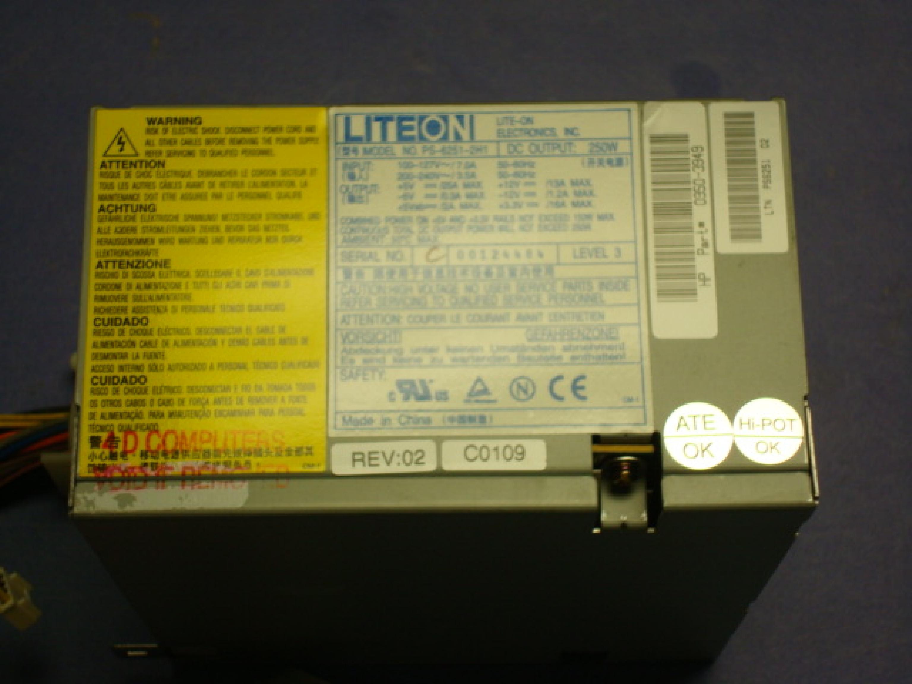 LITEON PS-6251-2H1 POWER SUPPLY AT 250W