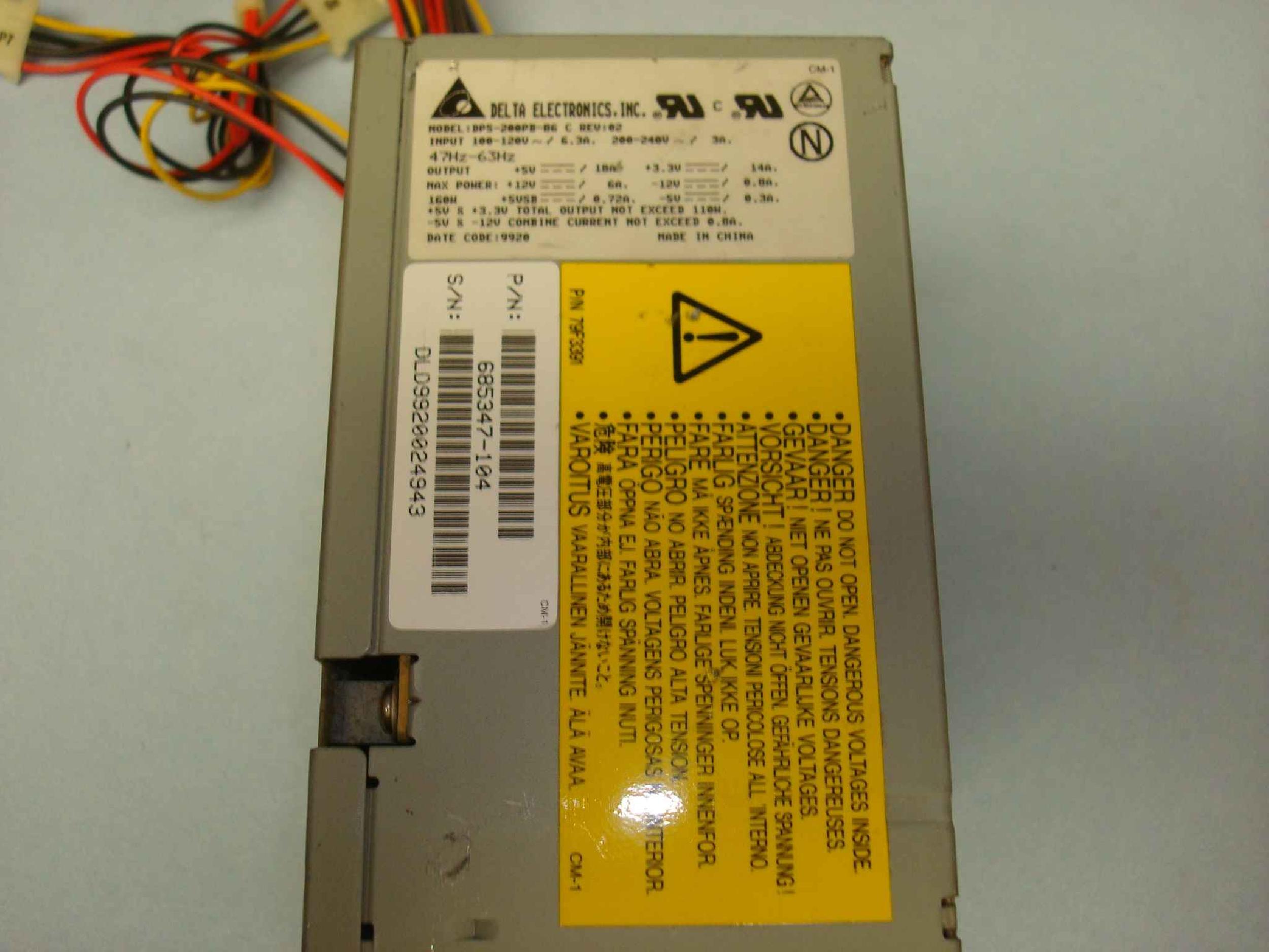 DELTA ELECTRONICS INC DPS-200PB-86 C POWER SUPPLY ATX WITH -5V RAIL FOR ISA