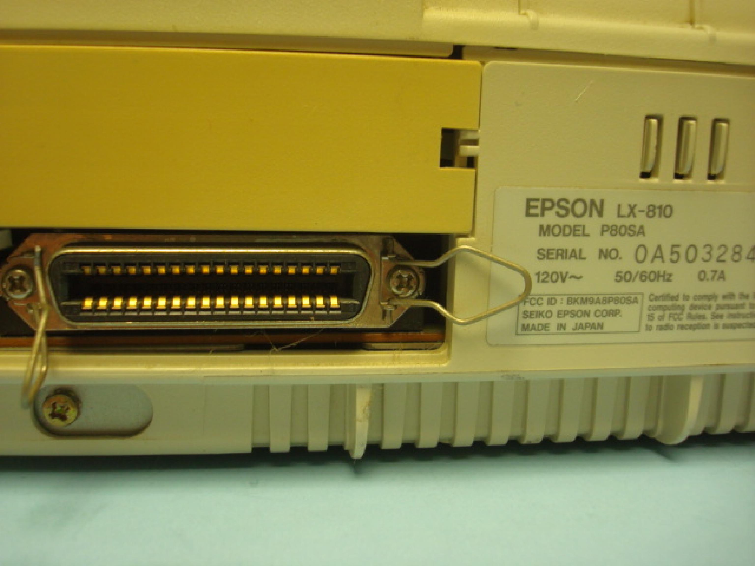 EPSON LX-810 GOOD, MISSING REAR COVER/FRICTION FEED TRAY, 9 PIN DOT MATRIC TRACTOR FED PRINTER