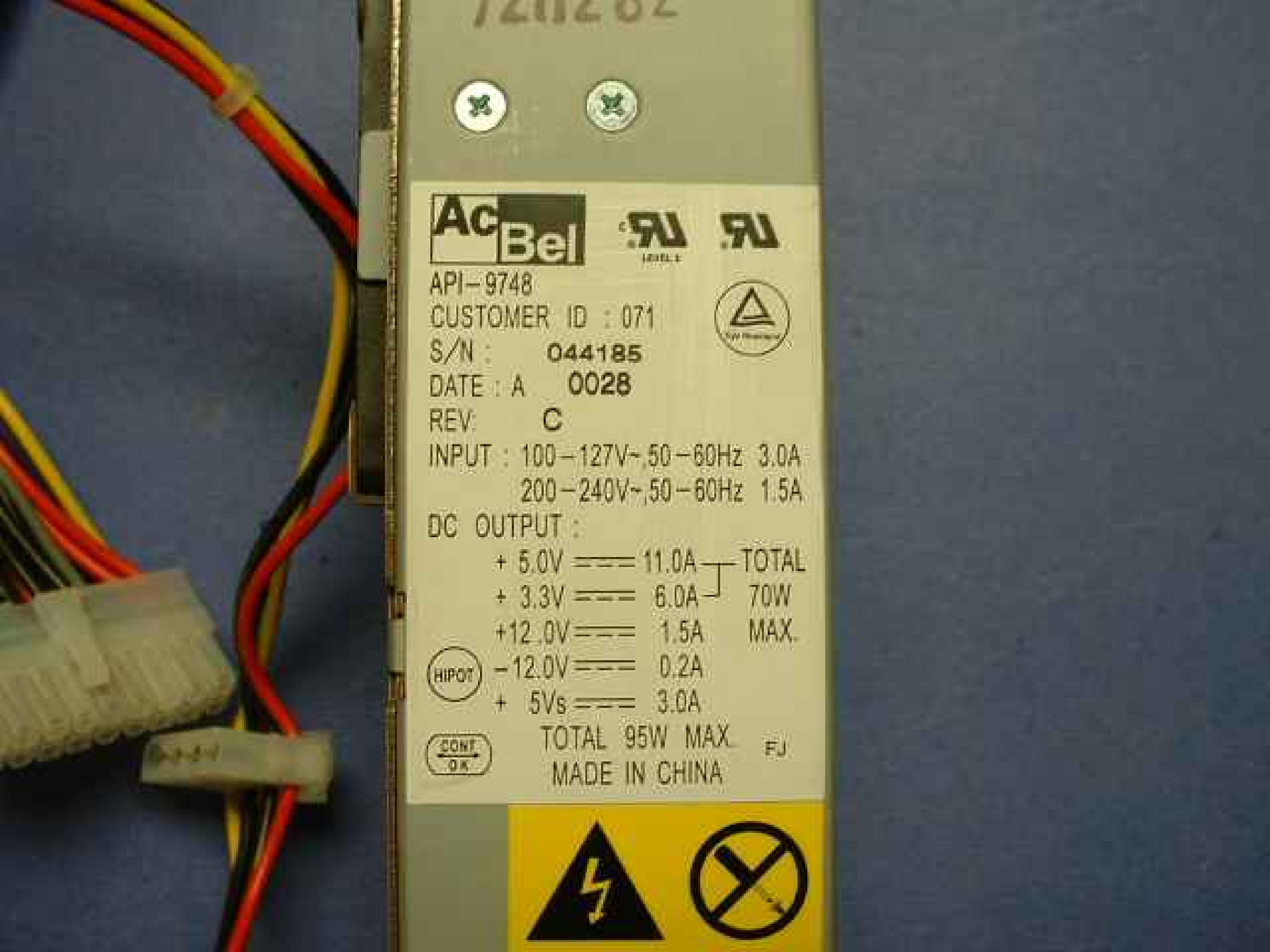 API / ACBEL API-9748 POWER SUPPLY ATX SIZE 95W NETVISTA