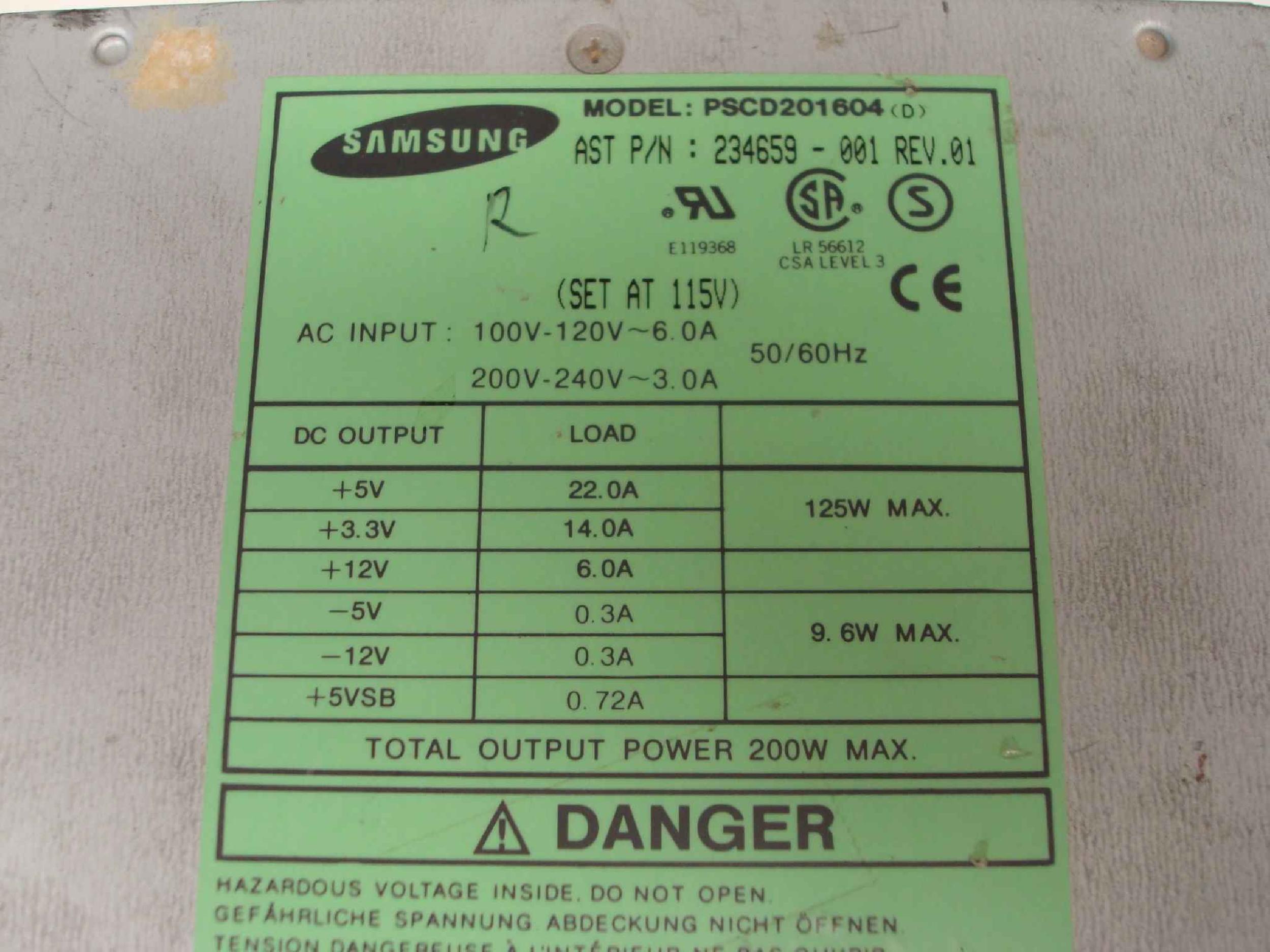 SAMSUNG PSCD201604 ATX POWER SUPPLY