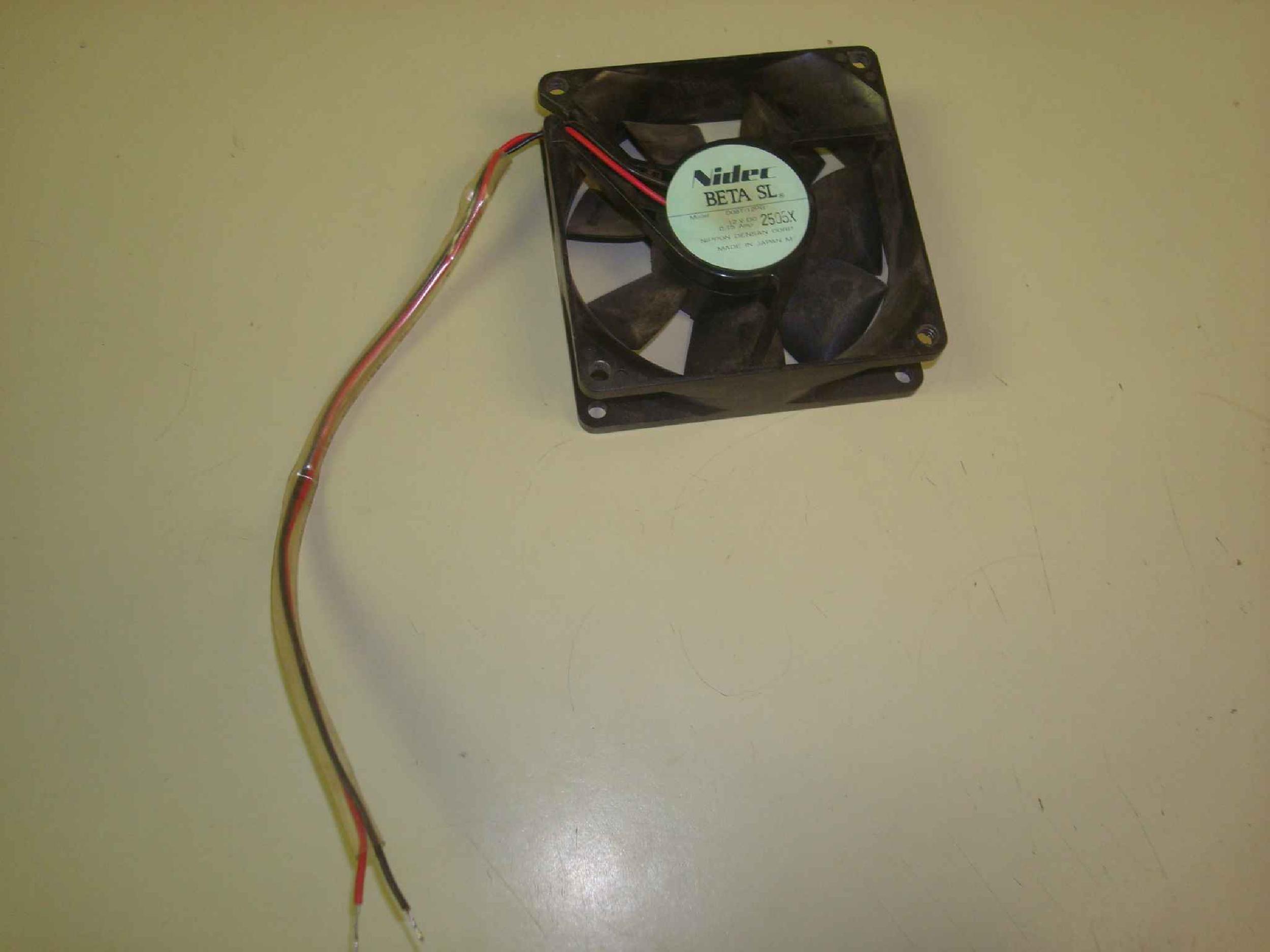 NIDEC DO8T-12PG FAN 1 INCH DEEP 12V DC 2 WIRE SOLDER CONNECTOR 80MM BY 25MM