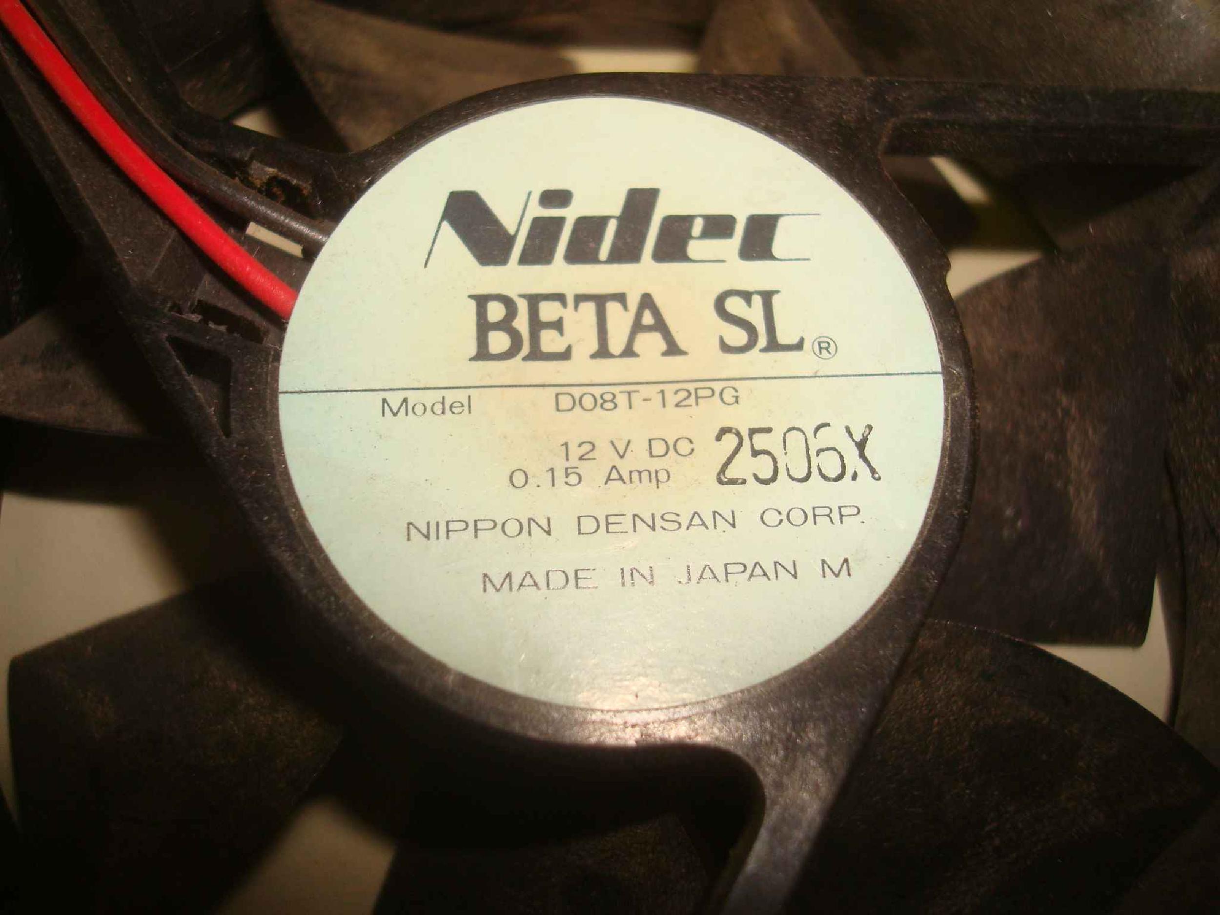 NIDEC DO8T-12PG FAN 1 INCH DEEP 12V DC 2 WIRE SOLDER CONNECTOR 80MM BY 25MM