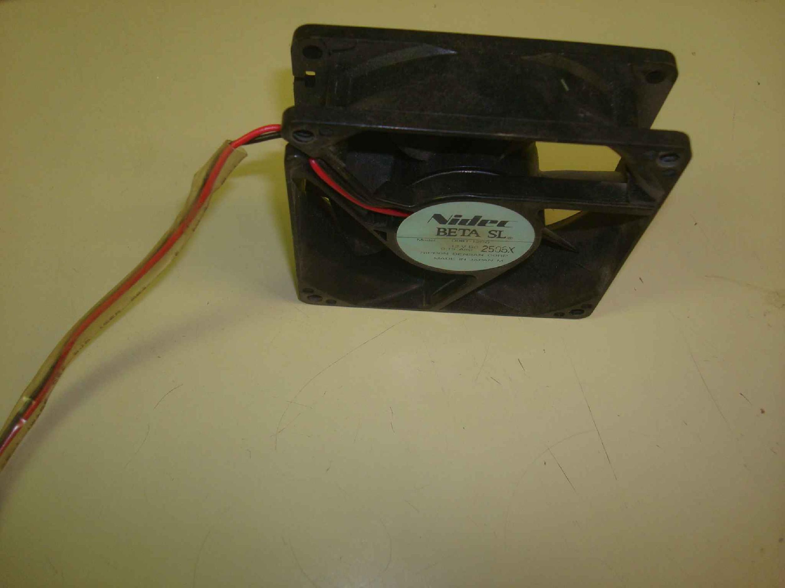 NIDEC DO8T-12PG FAN 1 INCH DEEP 12V DC 2 WIRE SOLDER CONNECTOR 80MM BY 25MM