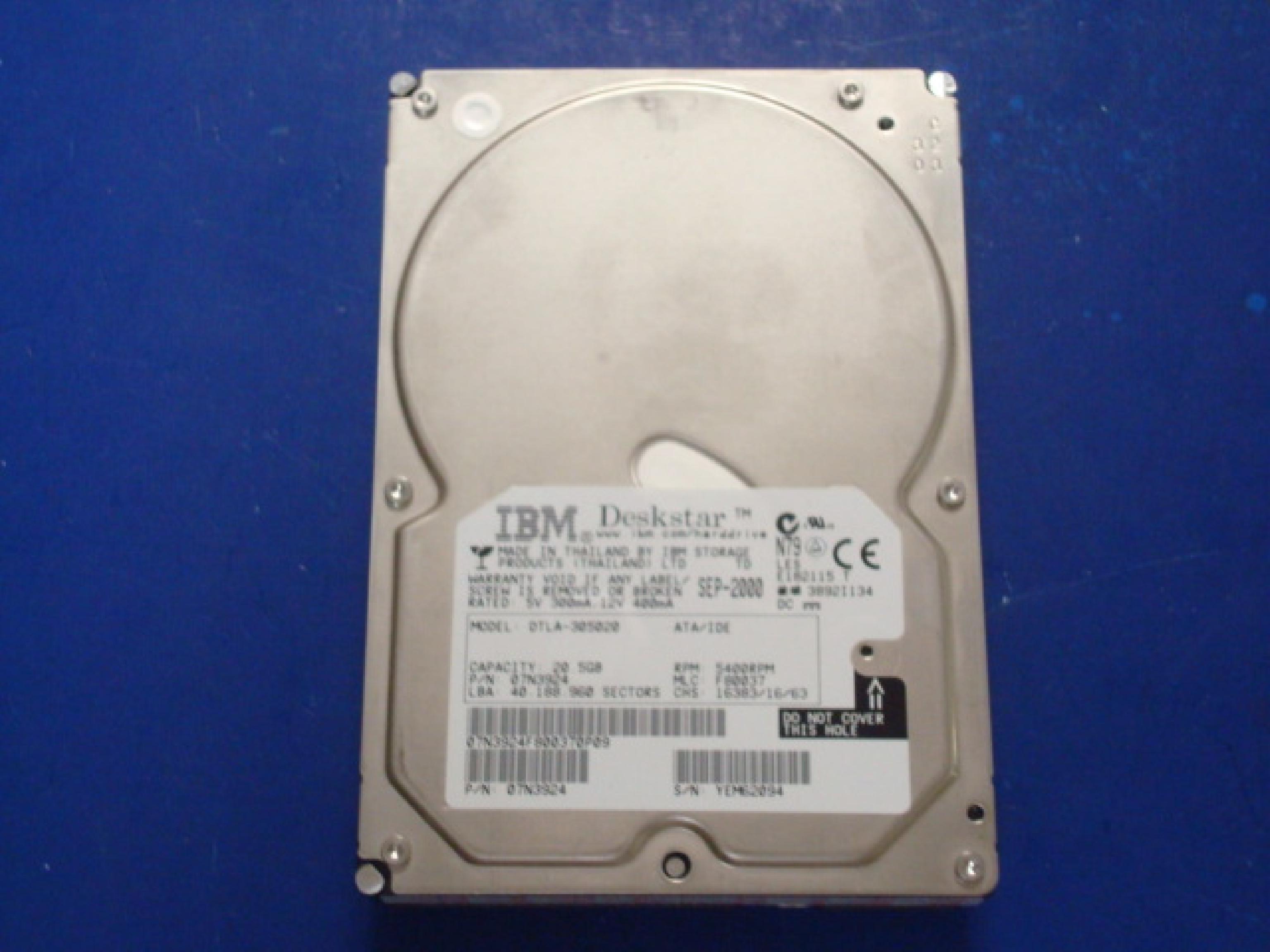 IBM 07N3924 20GB IDE DRIVE DESKSTAR 5400RPM ATA100