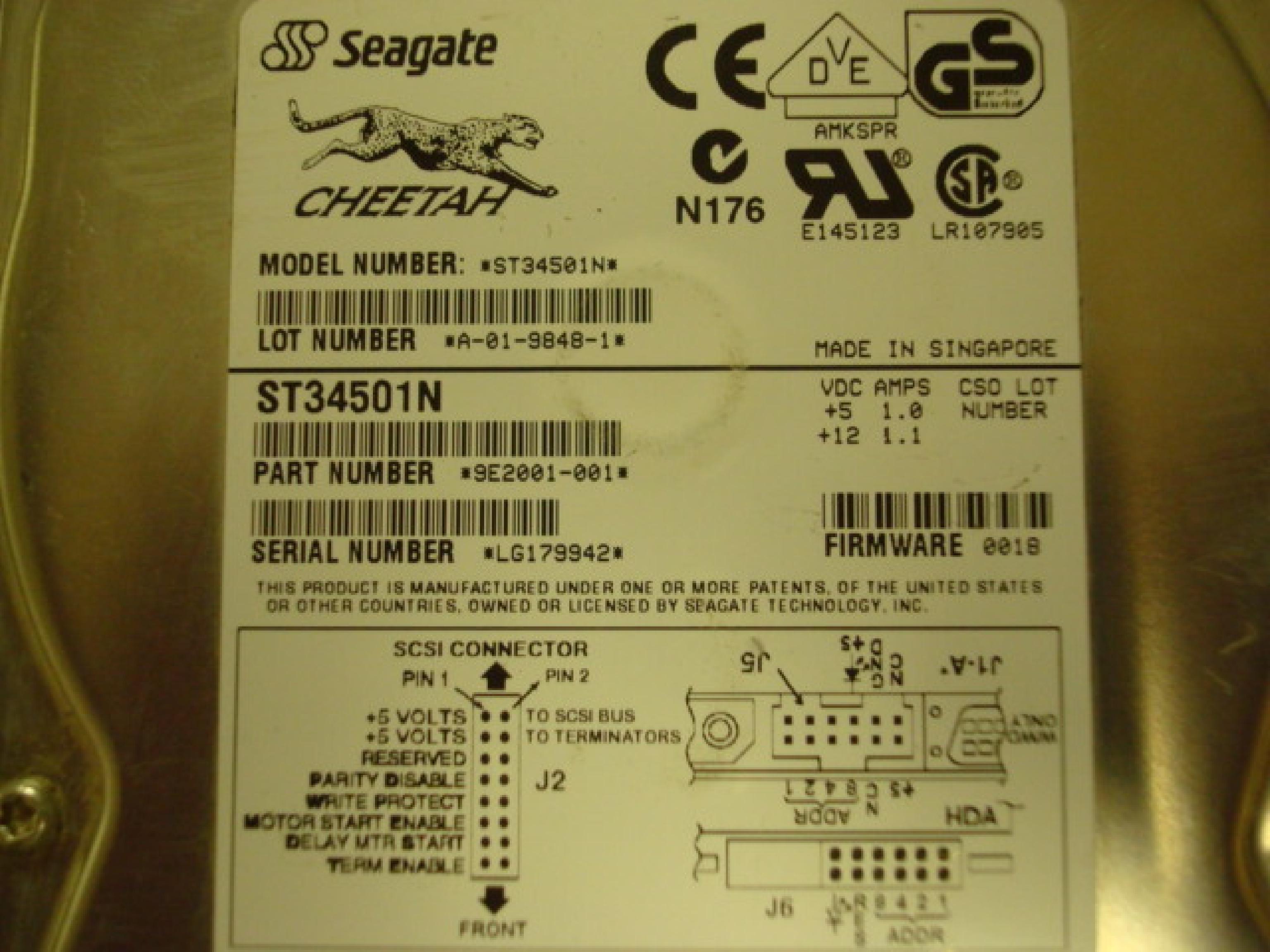 SEAGATE ST-34501N 4.5GB 3.5IN SCSI 50PIN