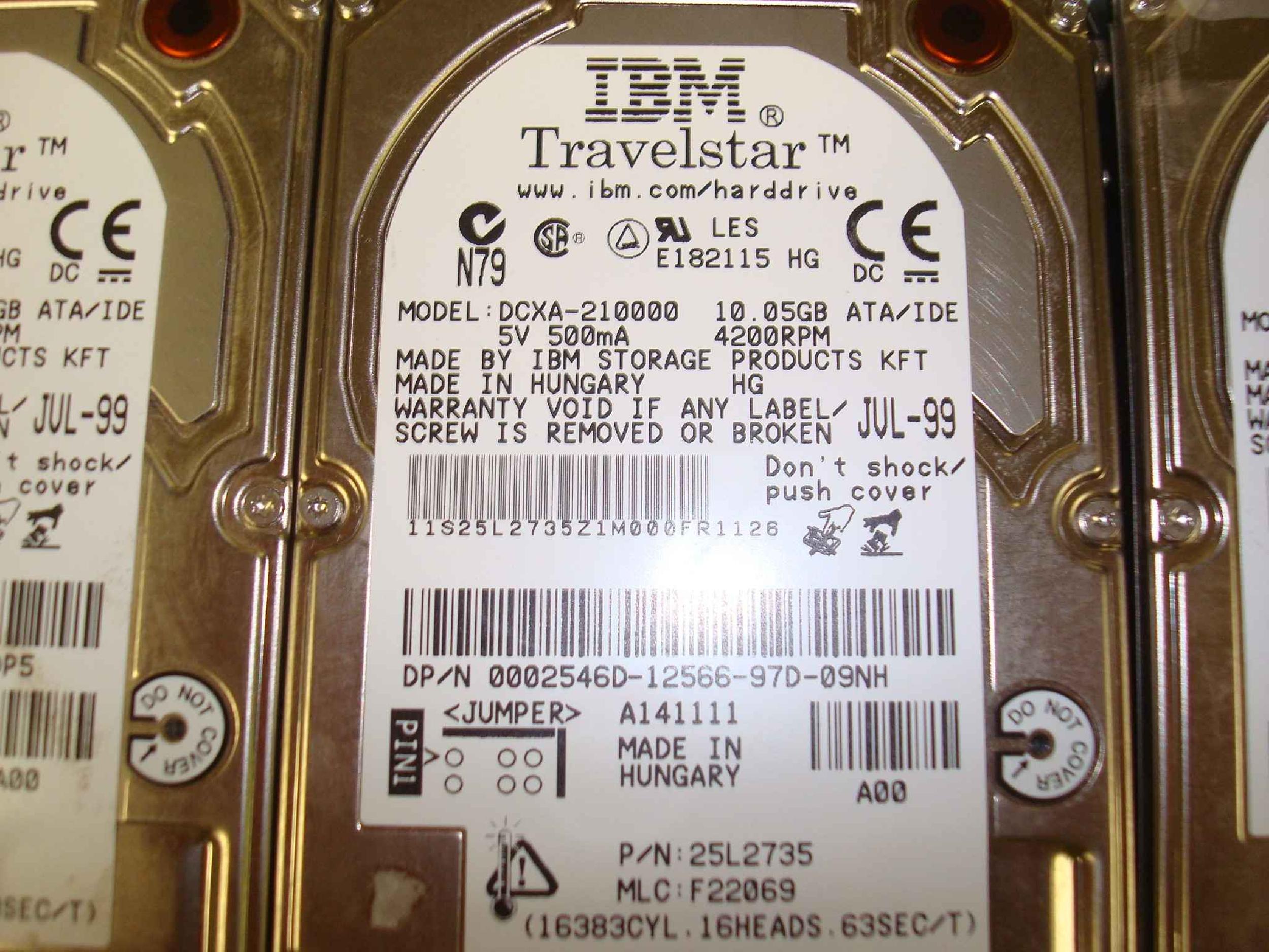 IBM DCXA-210000 10GB 2.5 12MM IDE DRIVE TRAVELSTAR