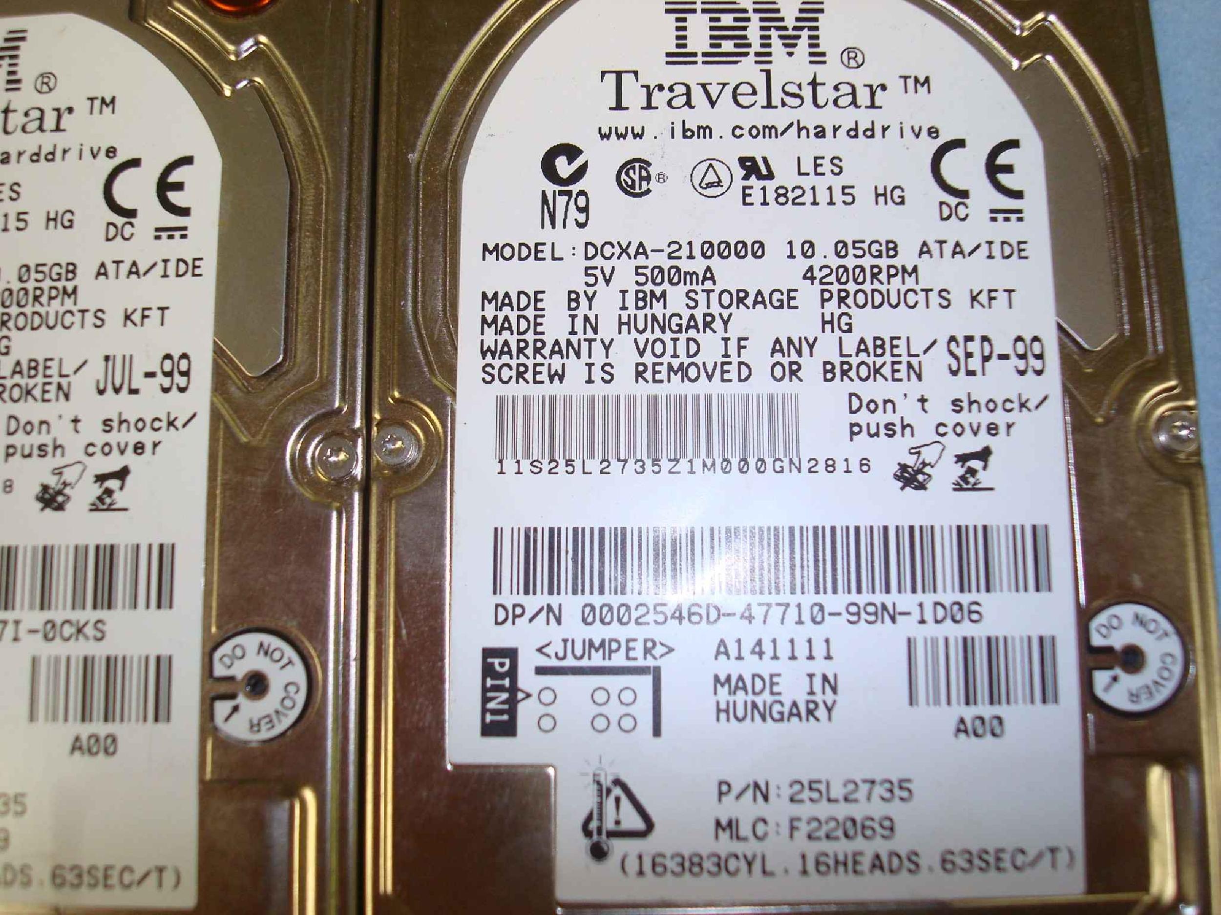 IBM DCXA-210000 10GB 2.5 12MM IDE DRIVE TRAVELSTAR
