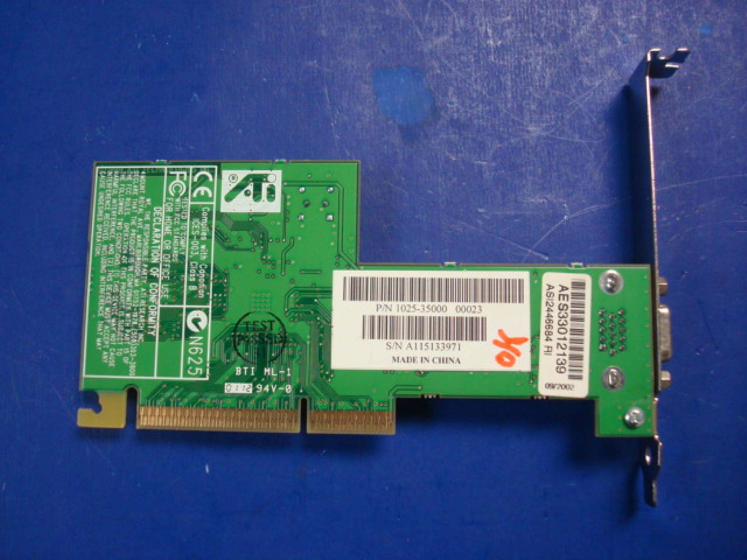 ATI 1025-35010 8MB AGP VIDEO CARD WITH VGA OUTPUT AGP2X