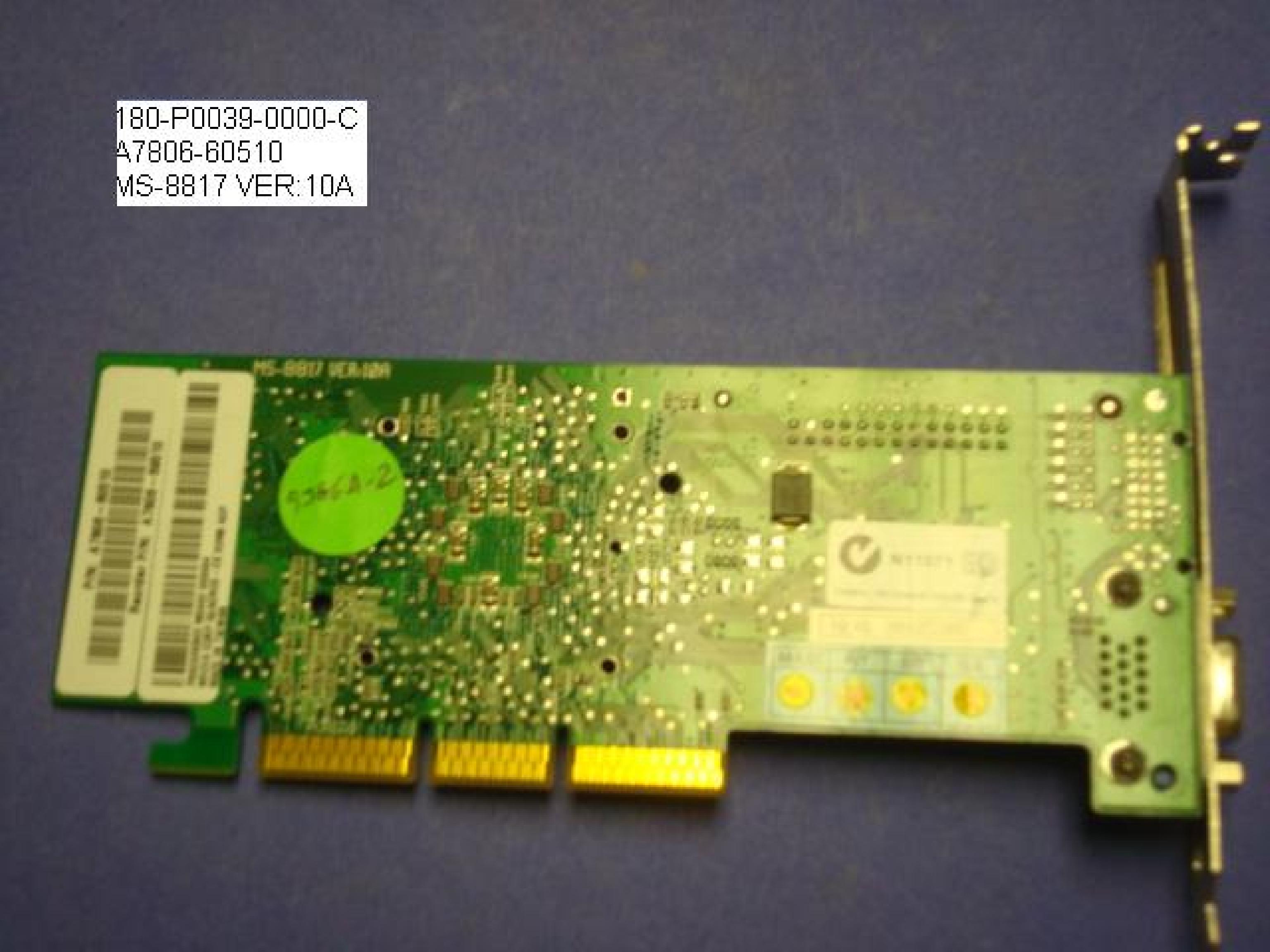 NVIDIA / GATEWAY 2000 N11071 128MB AGP VIDEO CARD DVI 64MB WITH S-VIDEO AND PORTS DMS59 FULL PLATE 32MB QUADRO2MXR G14623.01 QUADRO 2 MXR VGA CONNECTOR GFORCE2MX 200