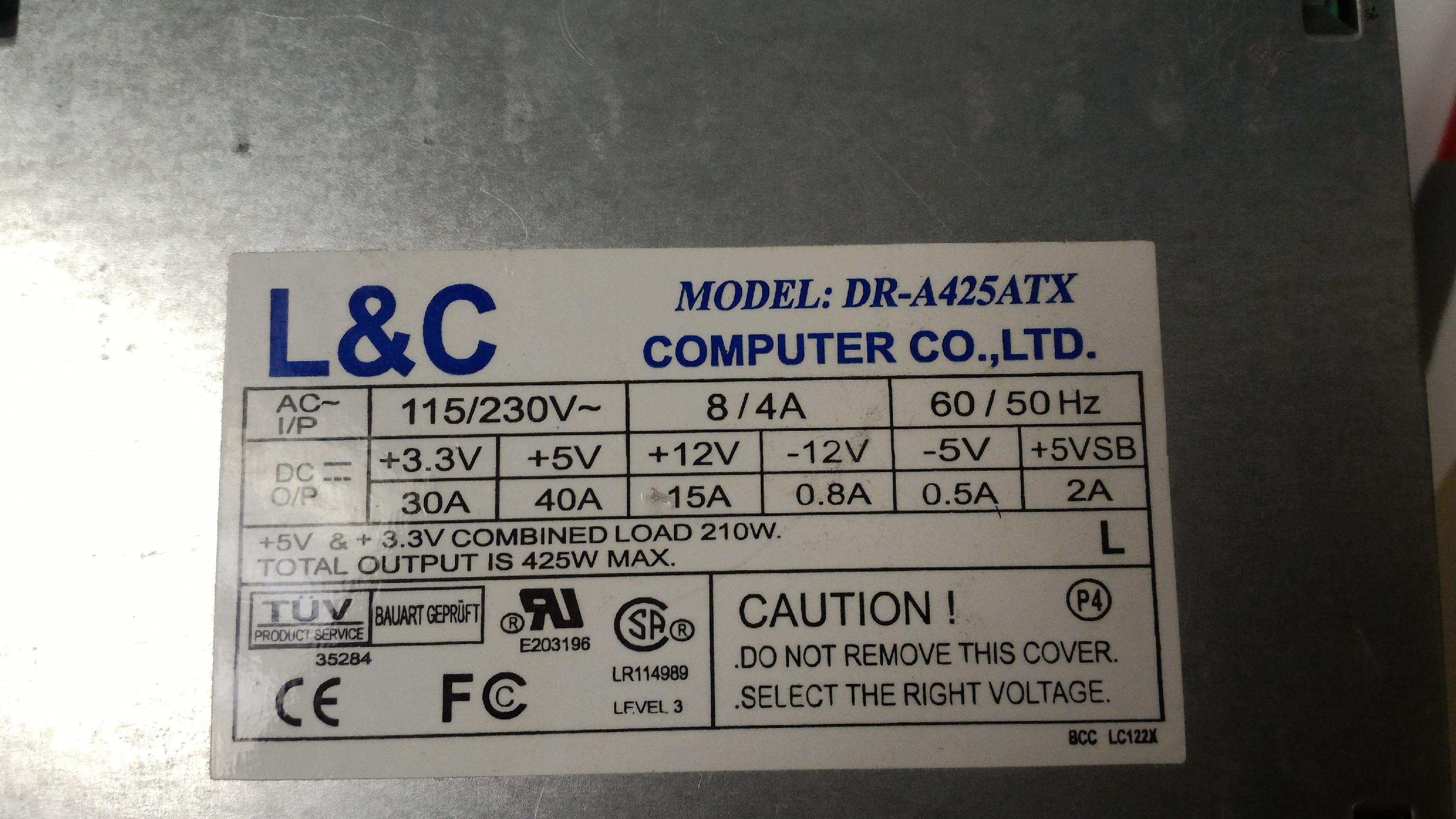 L & C TECHNOLOGY DR-A425ATX 425W POWER SUPPLY