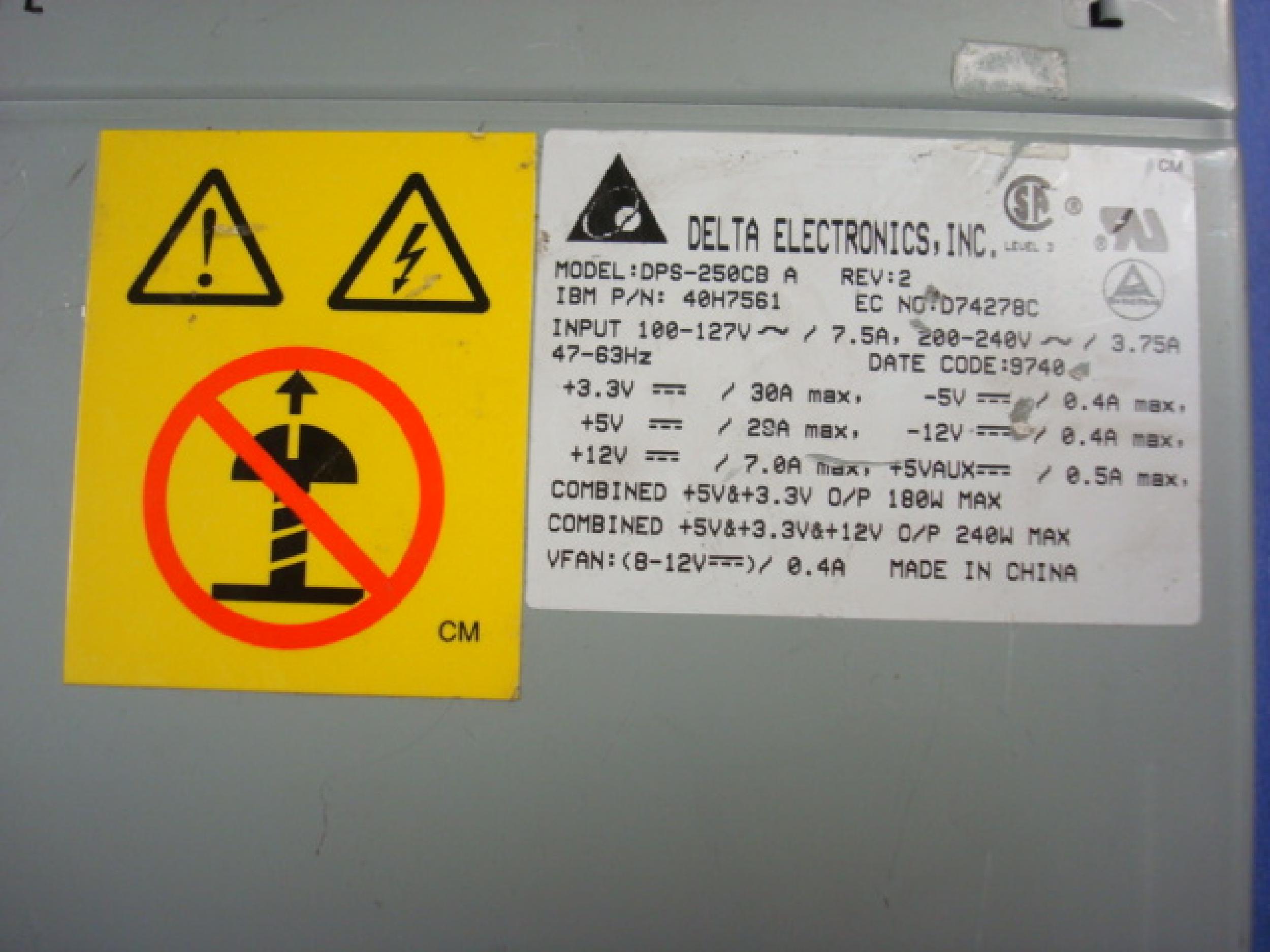 DELTA ELECTRONICS INC DPS-250CBA 240W POWER SUPPLY
