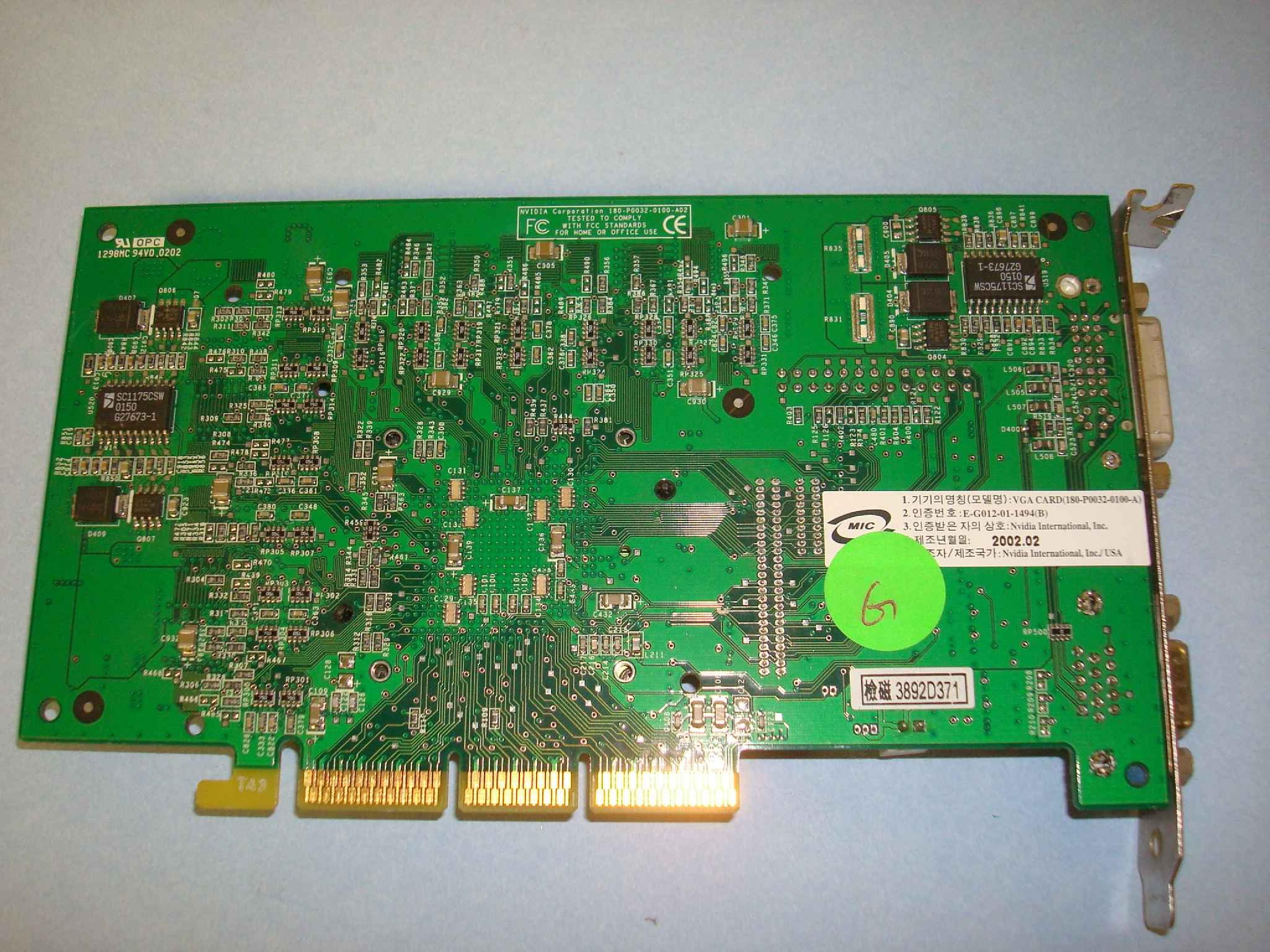 NVIDIA 096VHW-44571 128MB AGP VIDEO CARD WITH VGA AND DVI OUTPUTS