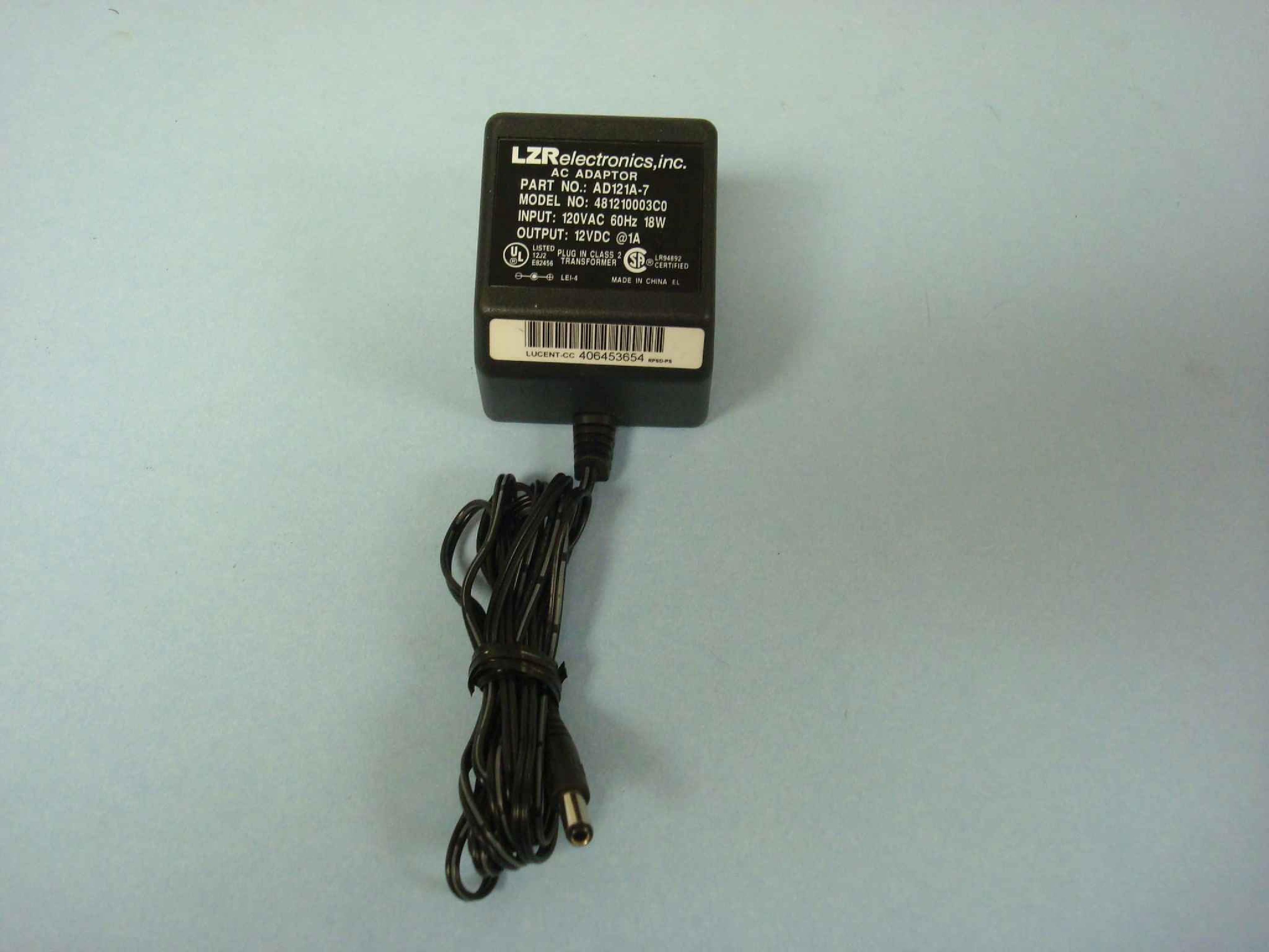 LZR ELEC / SHOGYO 481210003C0 12V DC 1A AC ADAPTER WITH BARREL CONNECTOR OD:5.5MM ID:2.5MM POWER SUPPLY 12 VOLT 1000MA