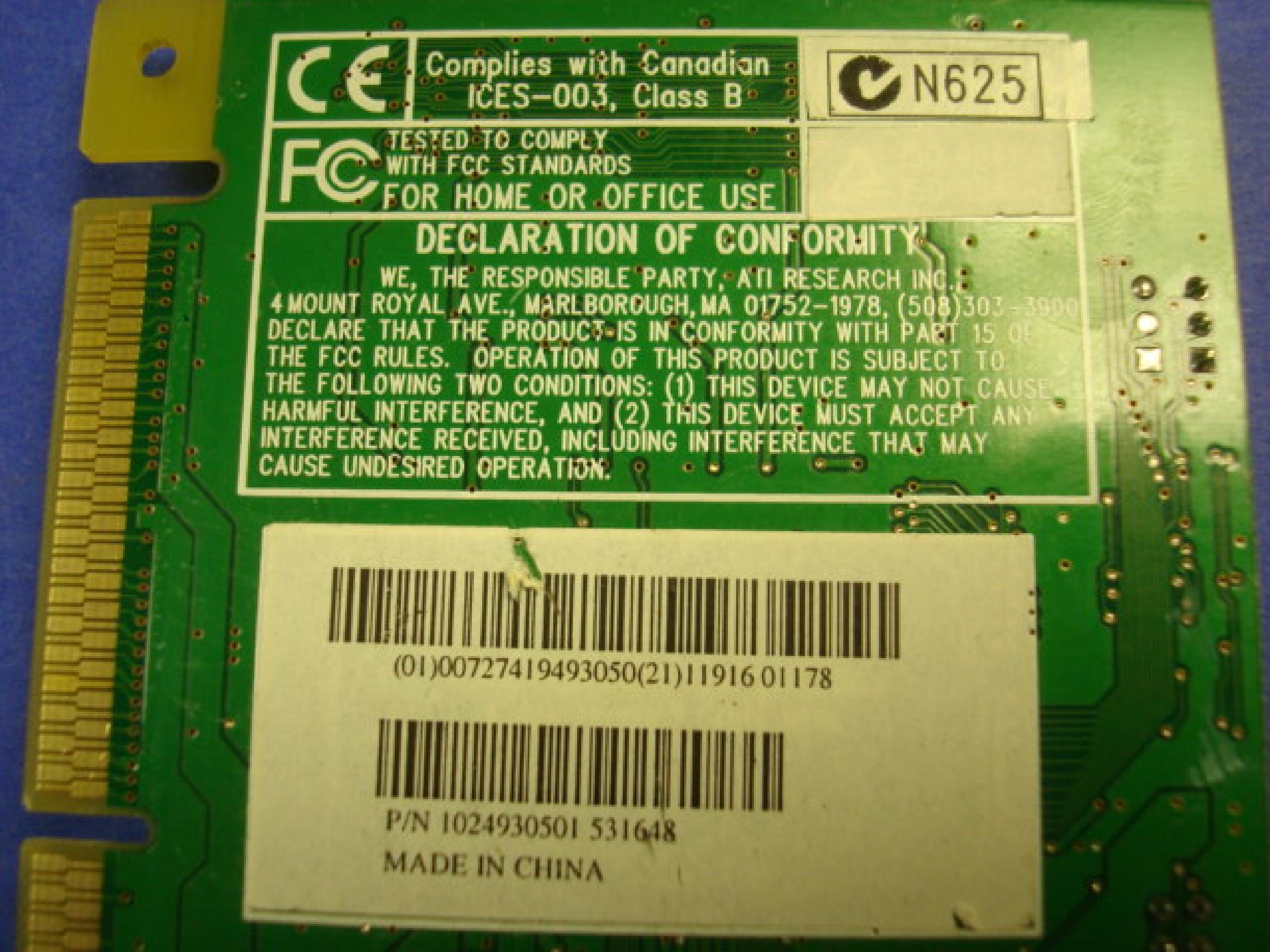 ATI 109-49300-00 RAGE IIC 4MB AGP VIDEO CARD WITH VGA PORT 128