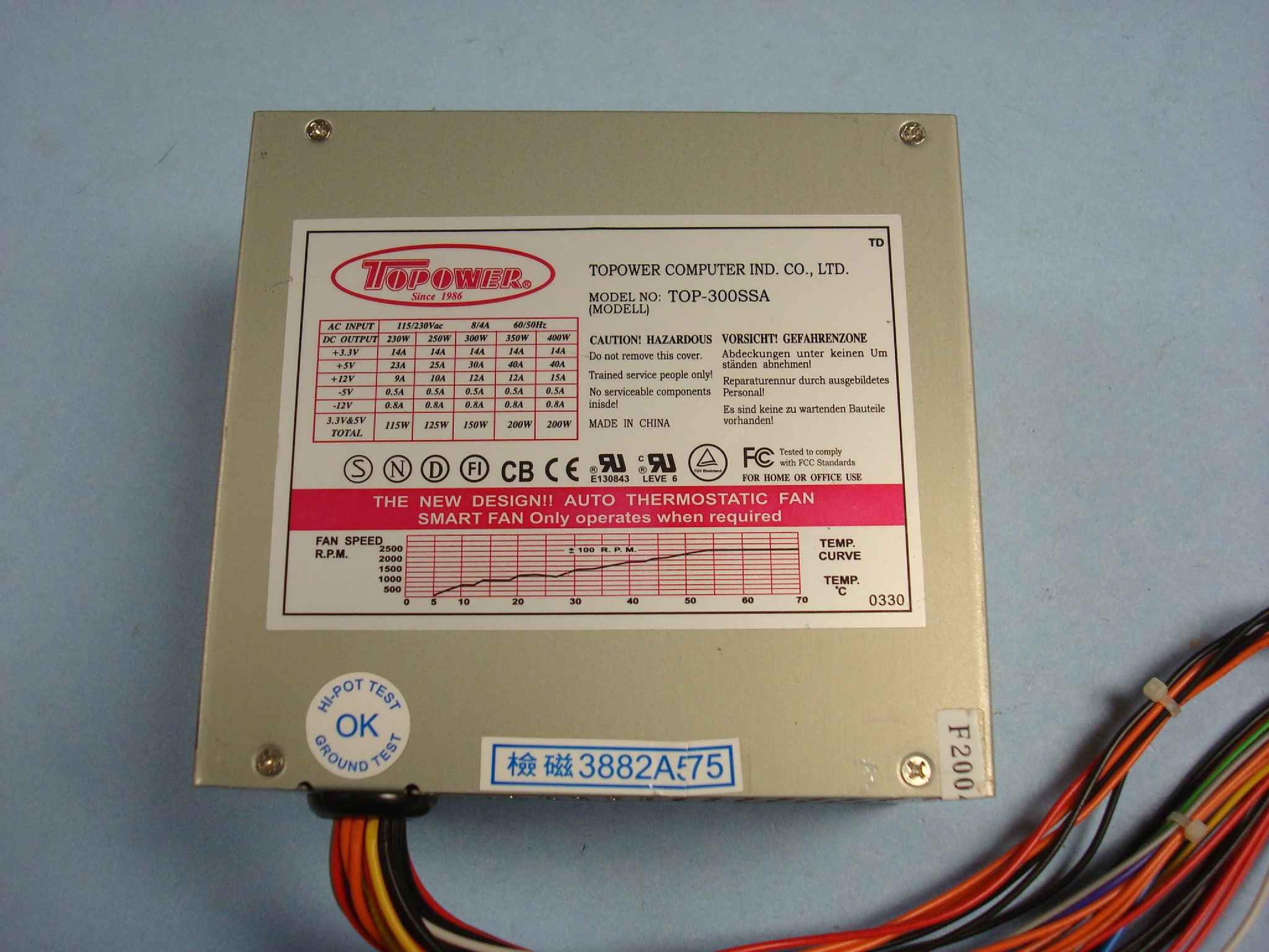 TOPOWER TOP-300SSA ATX STYLE POWER SUPPLY 300 WATT