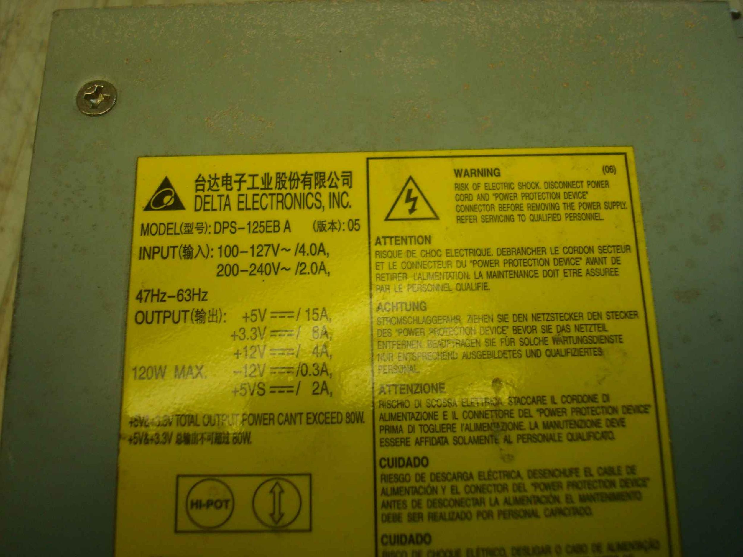 DELTA ELECTRONICS DPS-125EBA ATX 120W WATT POWER SUPPLY