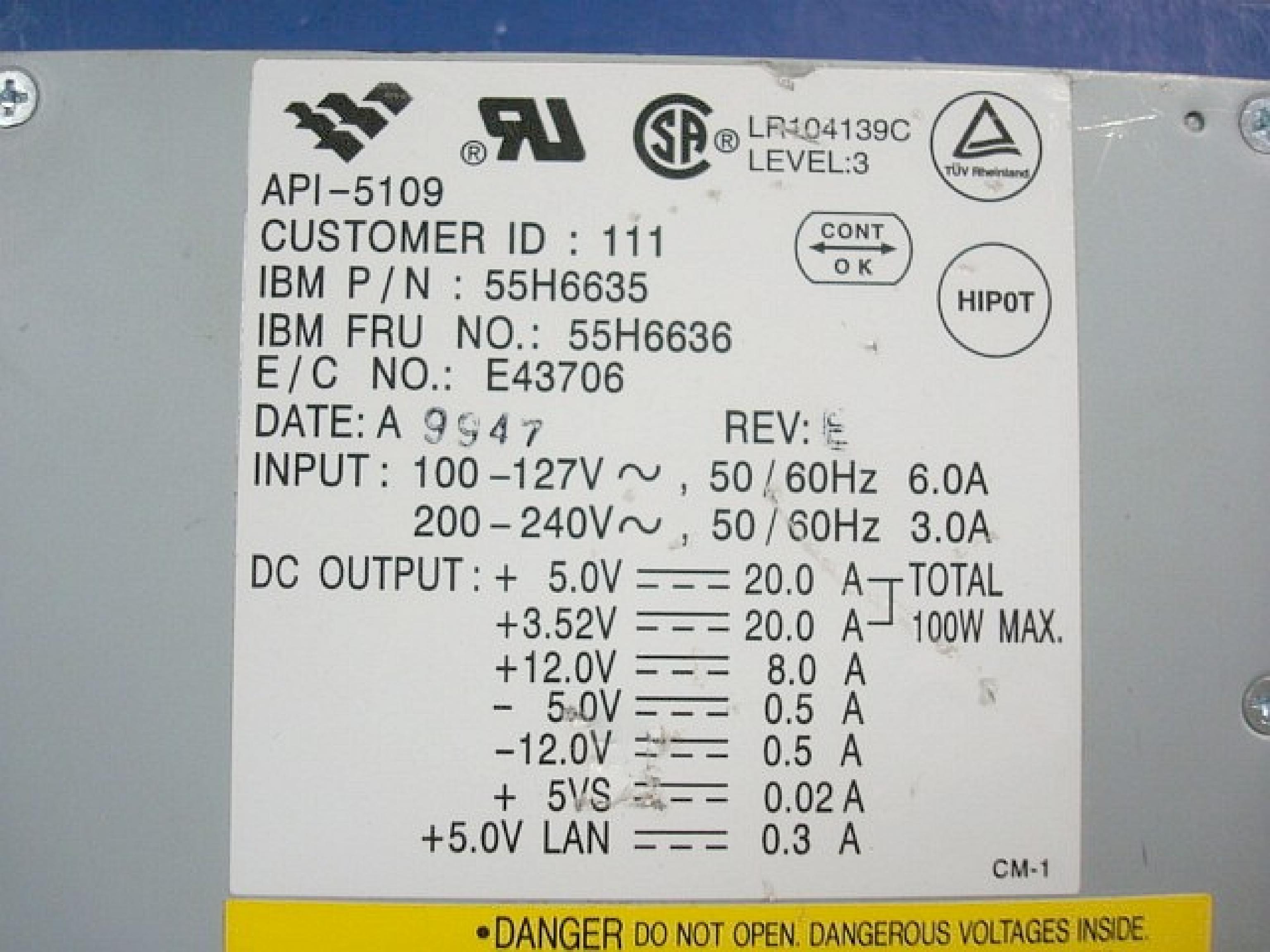 IBM 55H6636 POWER SUPPLY AT 200 WATT