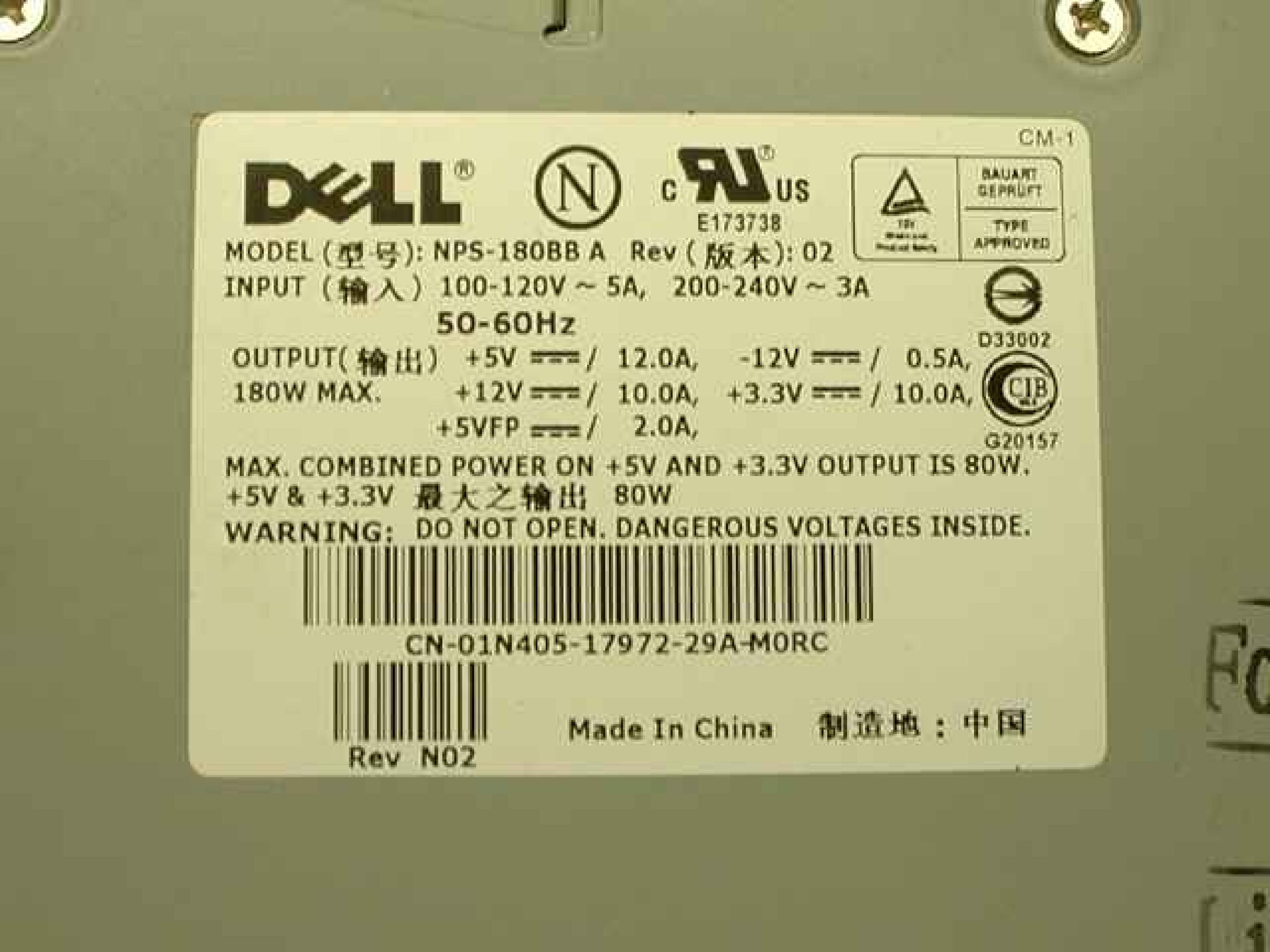 NEWTON POWER LTD / DELL NPS-180BBA 180 WATT POWER SUPPLY 180W