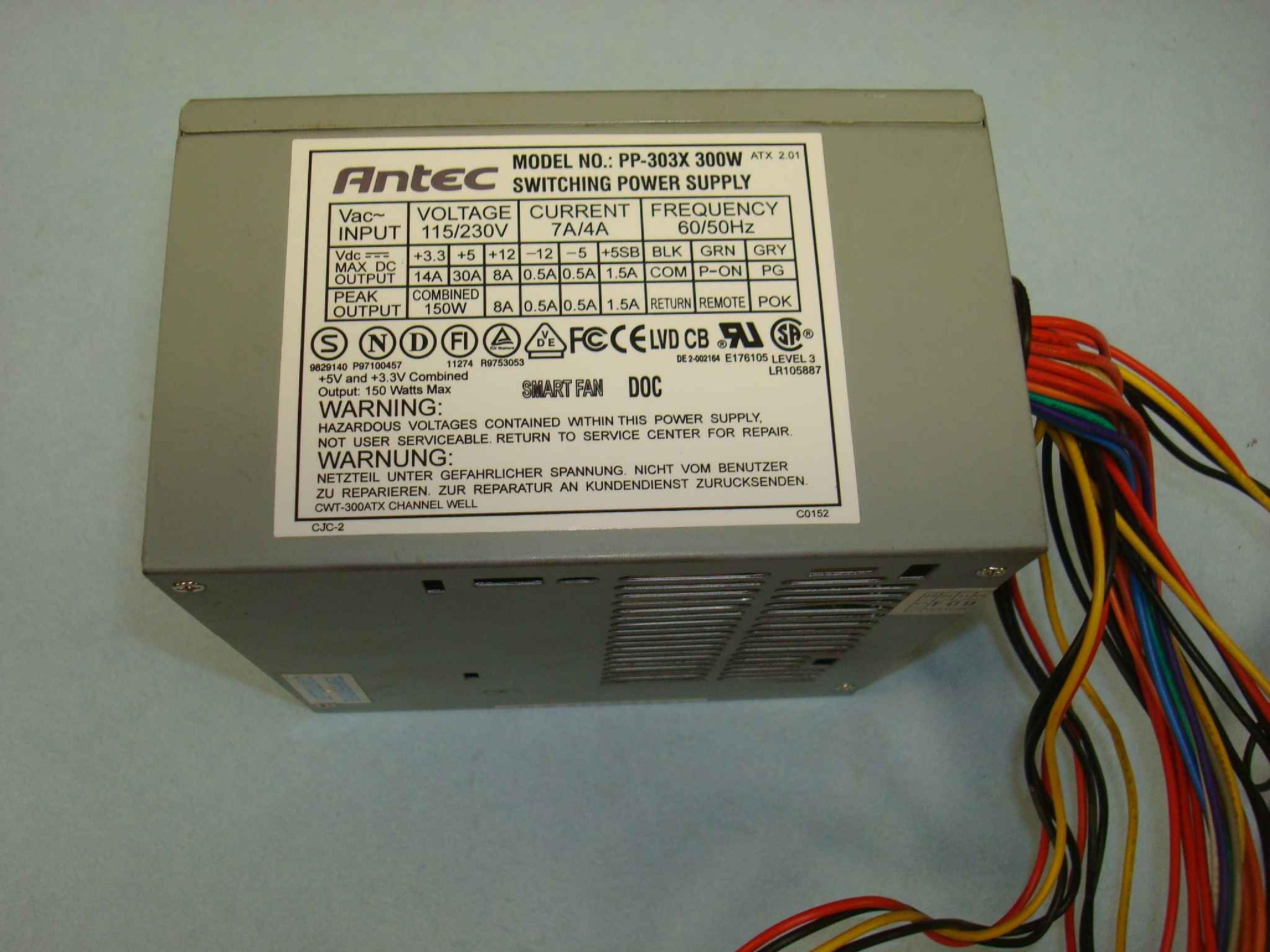 ANTEC PP-303X 300W 20PIN ATX POWER SUPPLY 7 MOLEX 2 BERG