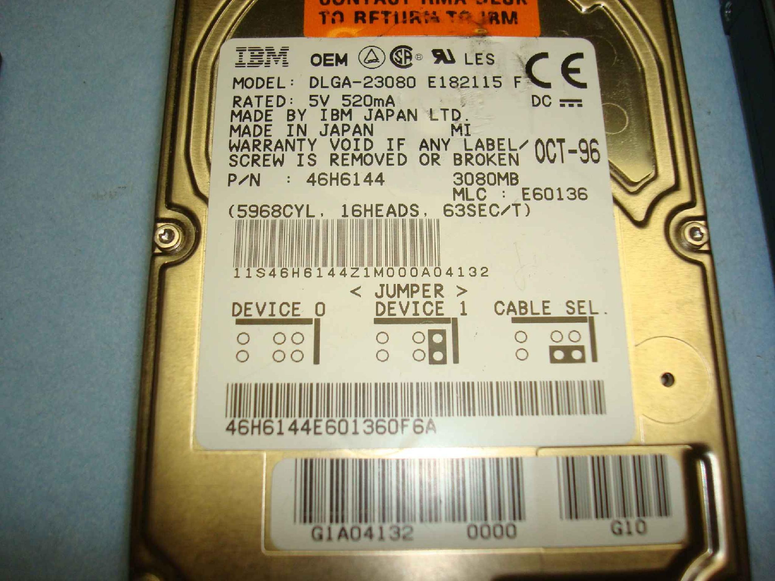 IBM DLGA-23080 3GB 3.5 INCH HARD DRIVE - HP SERVICE SPARE 2.5