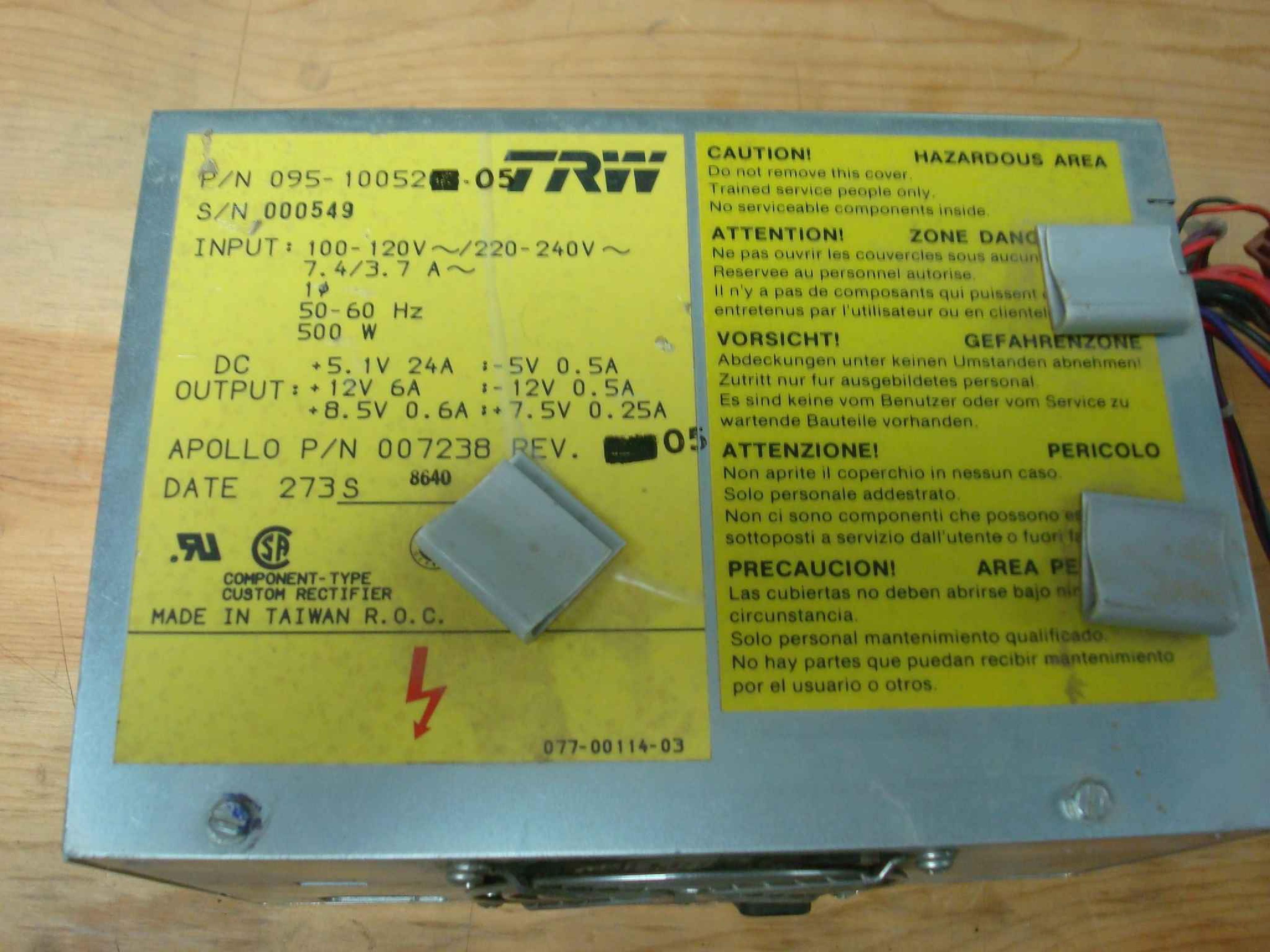 TRW 095-10052 500 WATT POWER SUPPLY