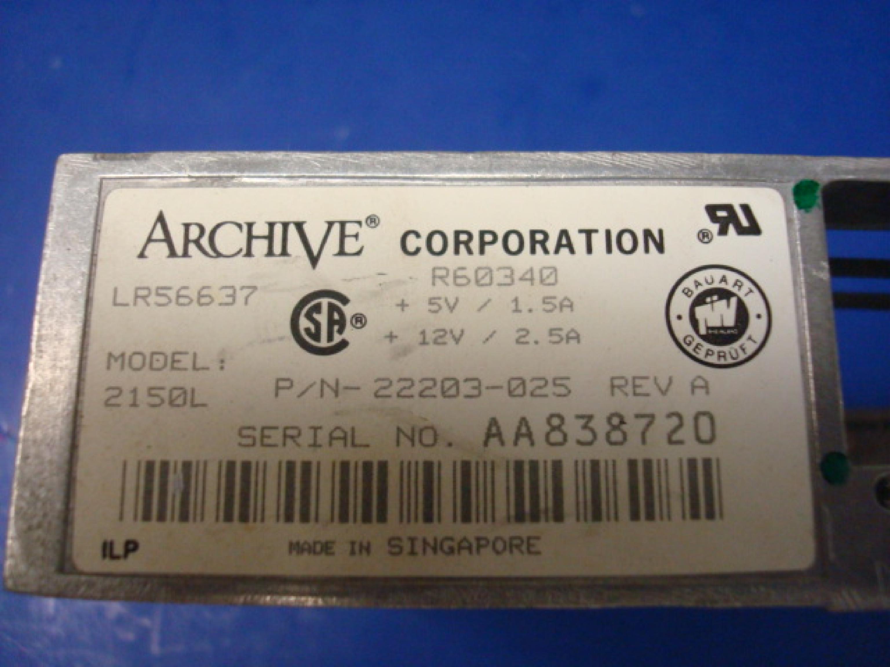 ARCHIVE 2150L TESTED 150MB SCSI TAPE DRIVE 5.25 INCH HALF HEIGHT