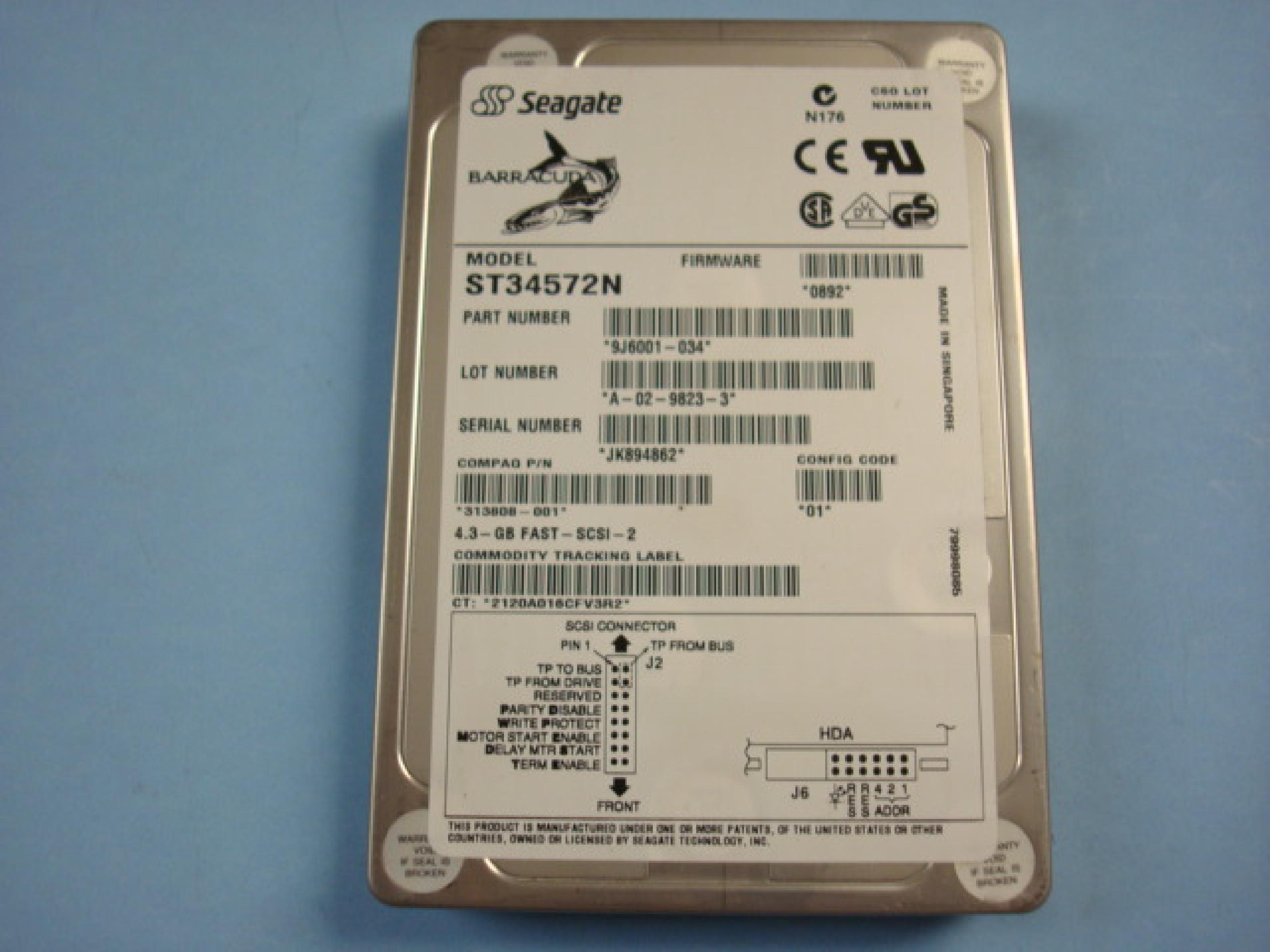 SEAGATE ST34572N BARRACUDA 4.3 GB FAST SCSI 2 3.5INCH DISK DRIVE