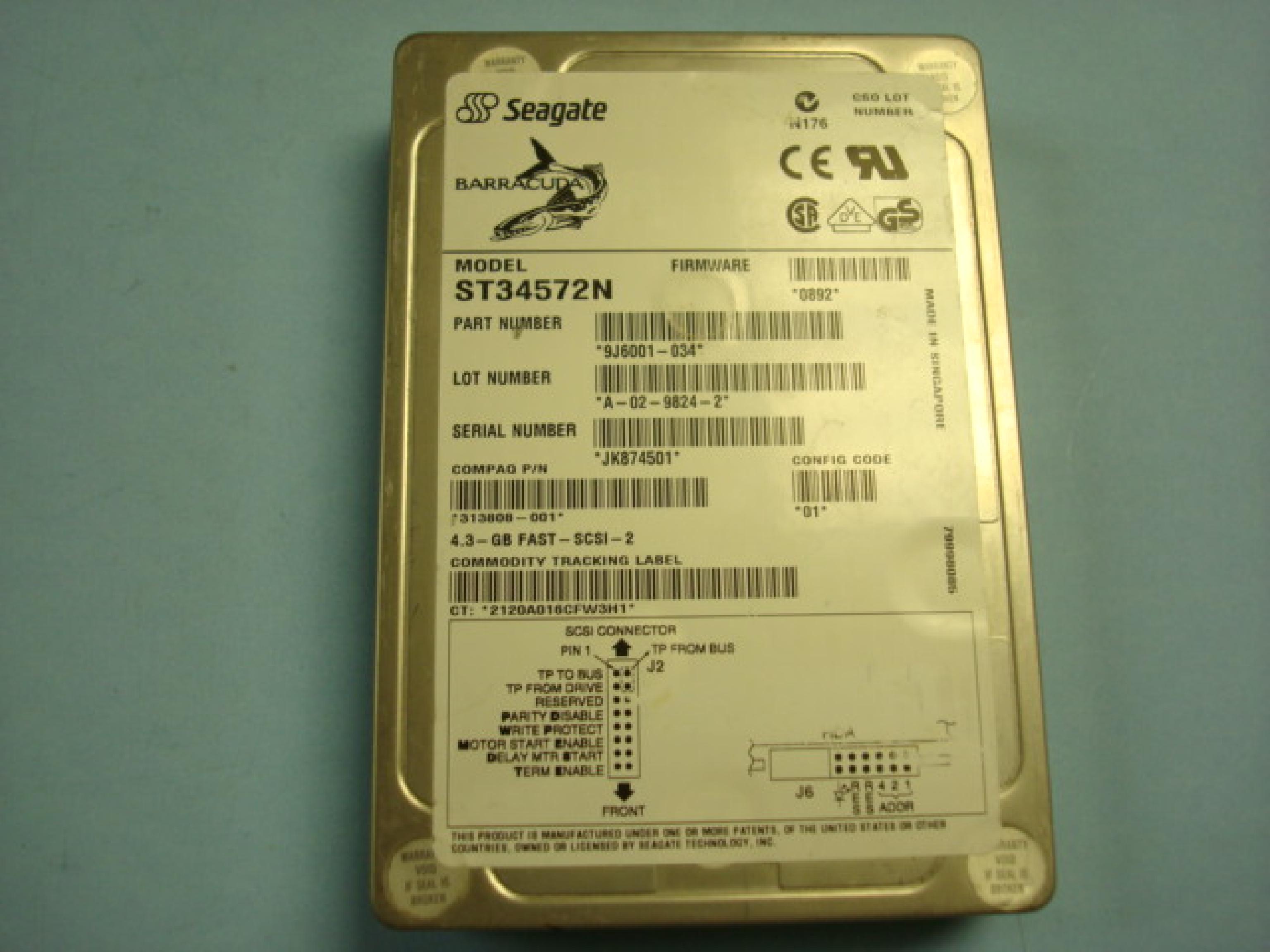 SEAGATE ST34572N BARRACUDA 4.3 GB FAST SCSI 2 3.5INCH DISK DRIVE