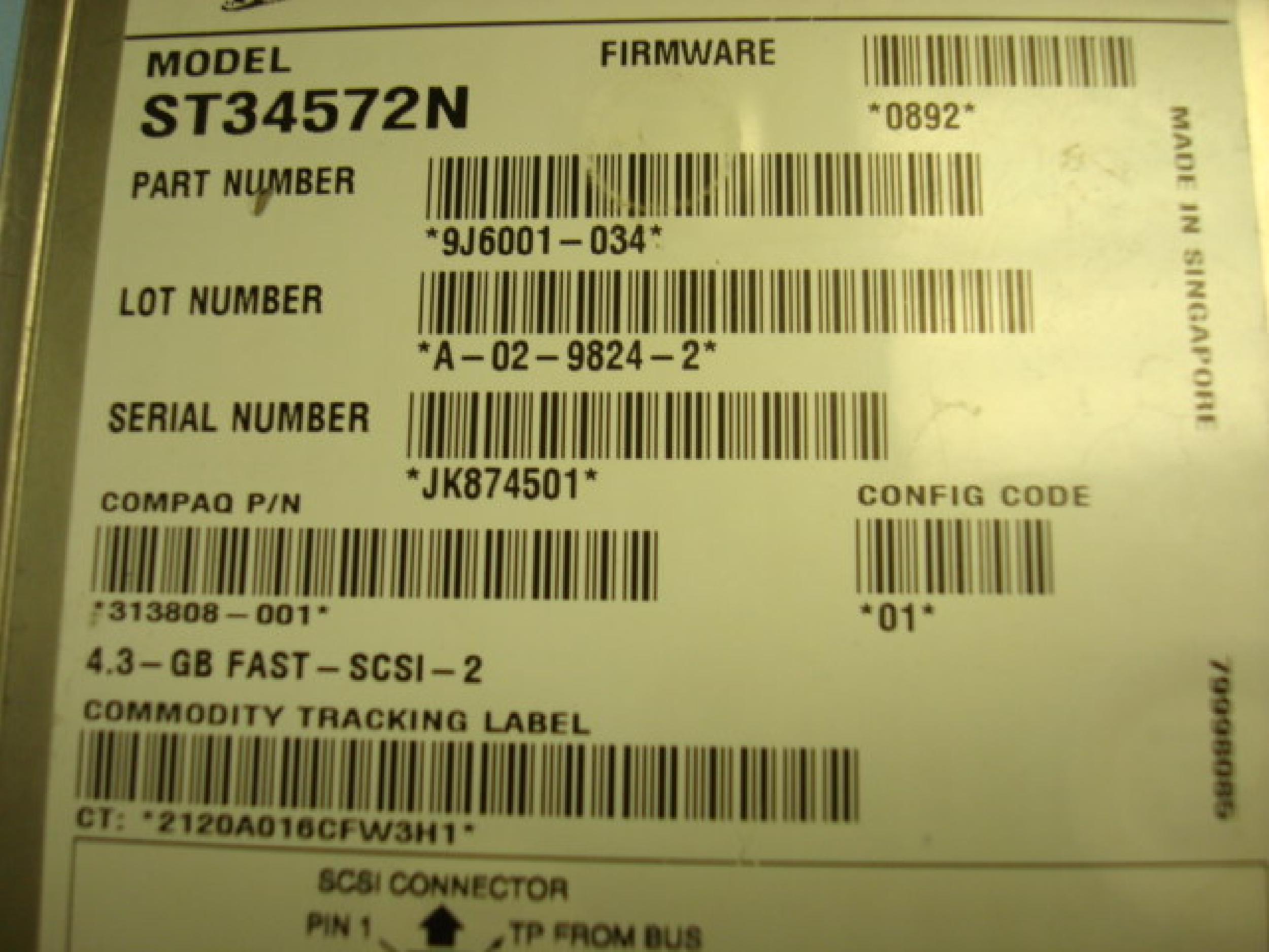 COMPAQ / HEWLETT PACKARD / HP 199650-001 HOT SWAP TRAY & SEAGATE BARRACUDA 4.3 GB FAST SCSI 2 3.5INCH DISK DRIVE
