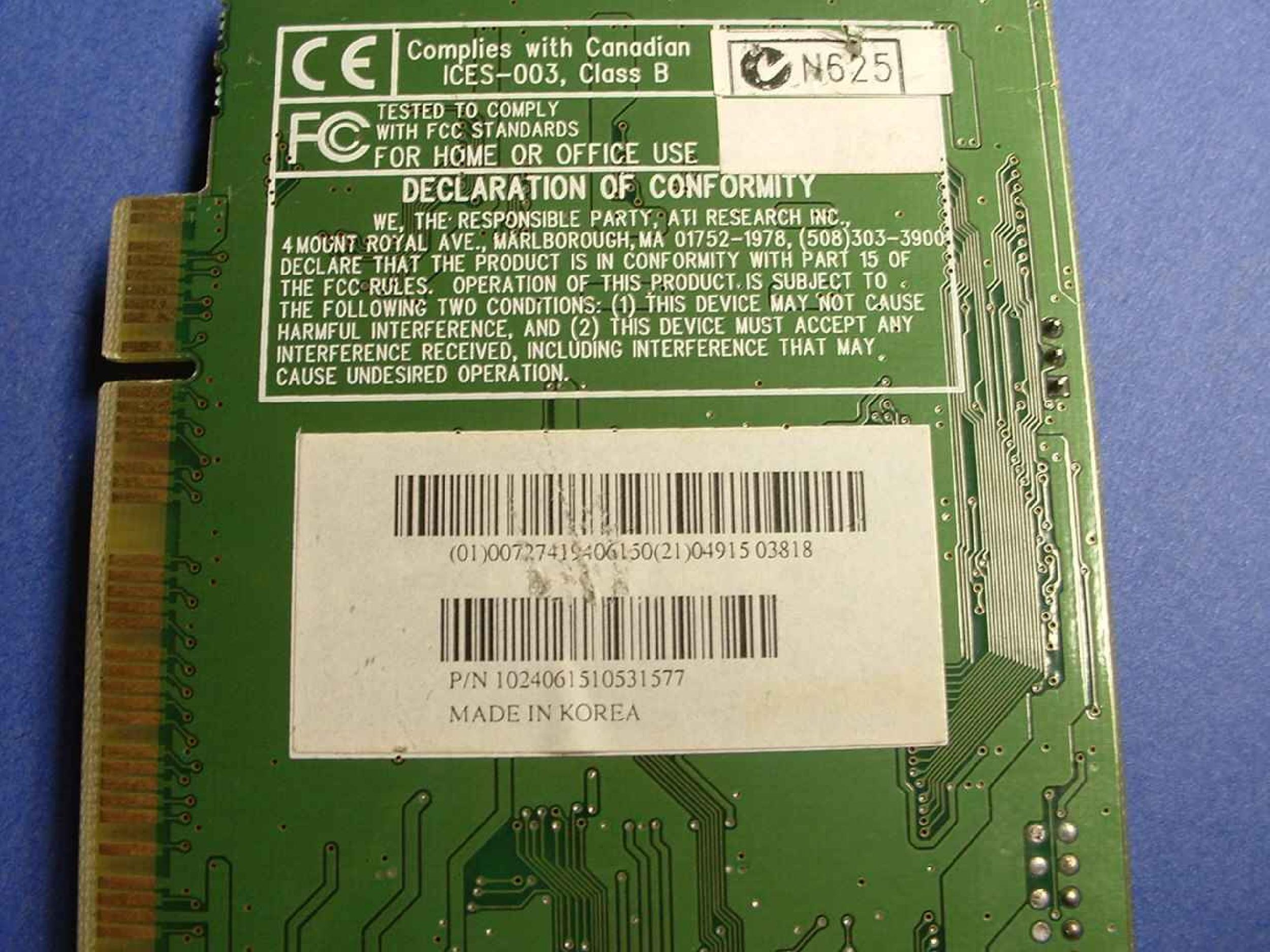 ATI 109-40600-10 PCI VGA CARD RAGE IIC PCI