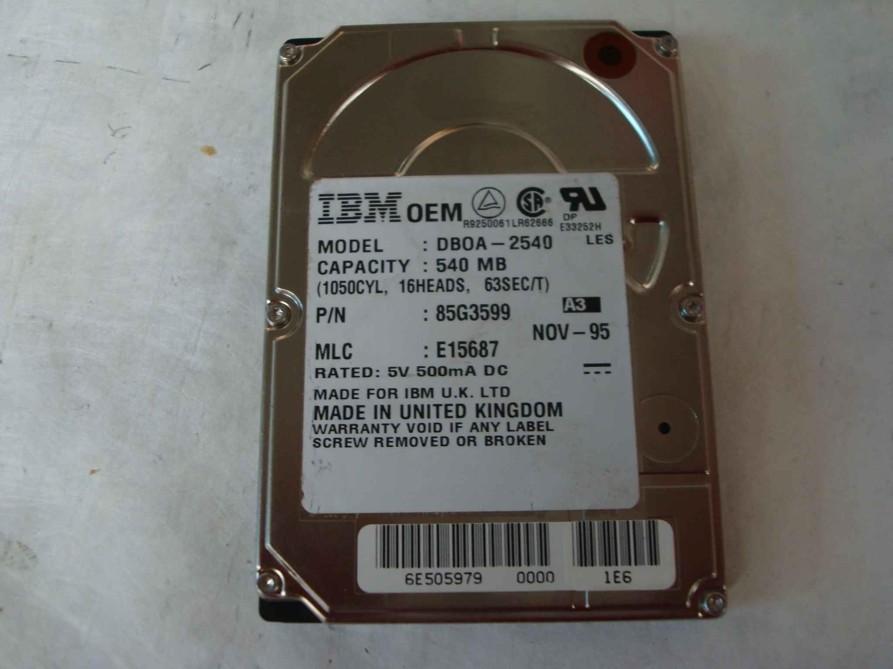 IBM 85G3599 2.5 INCH IDE HARD DRIVE 540MB