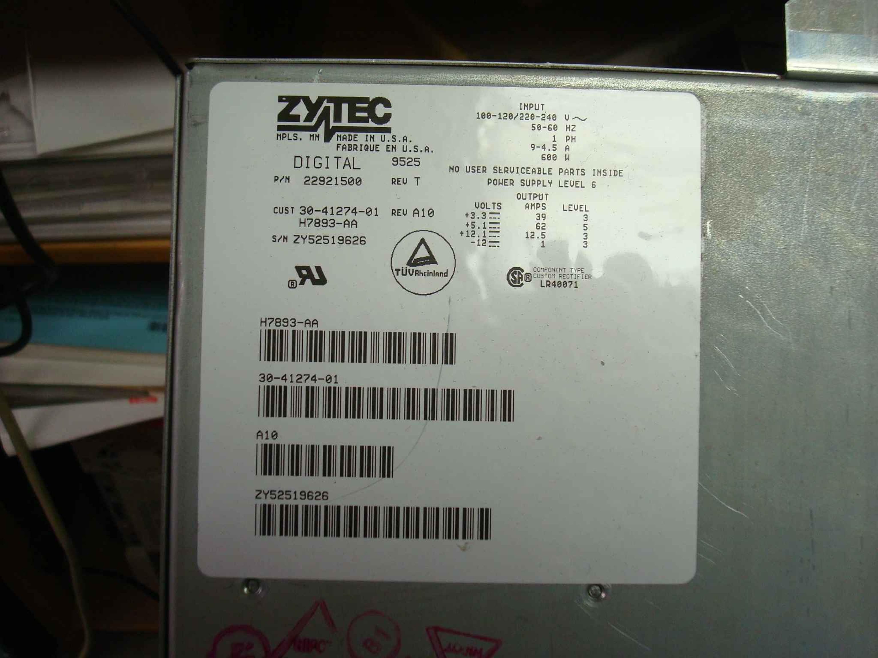 ZYTEC 30-41274-01 600W POWER SUPPLY