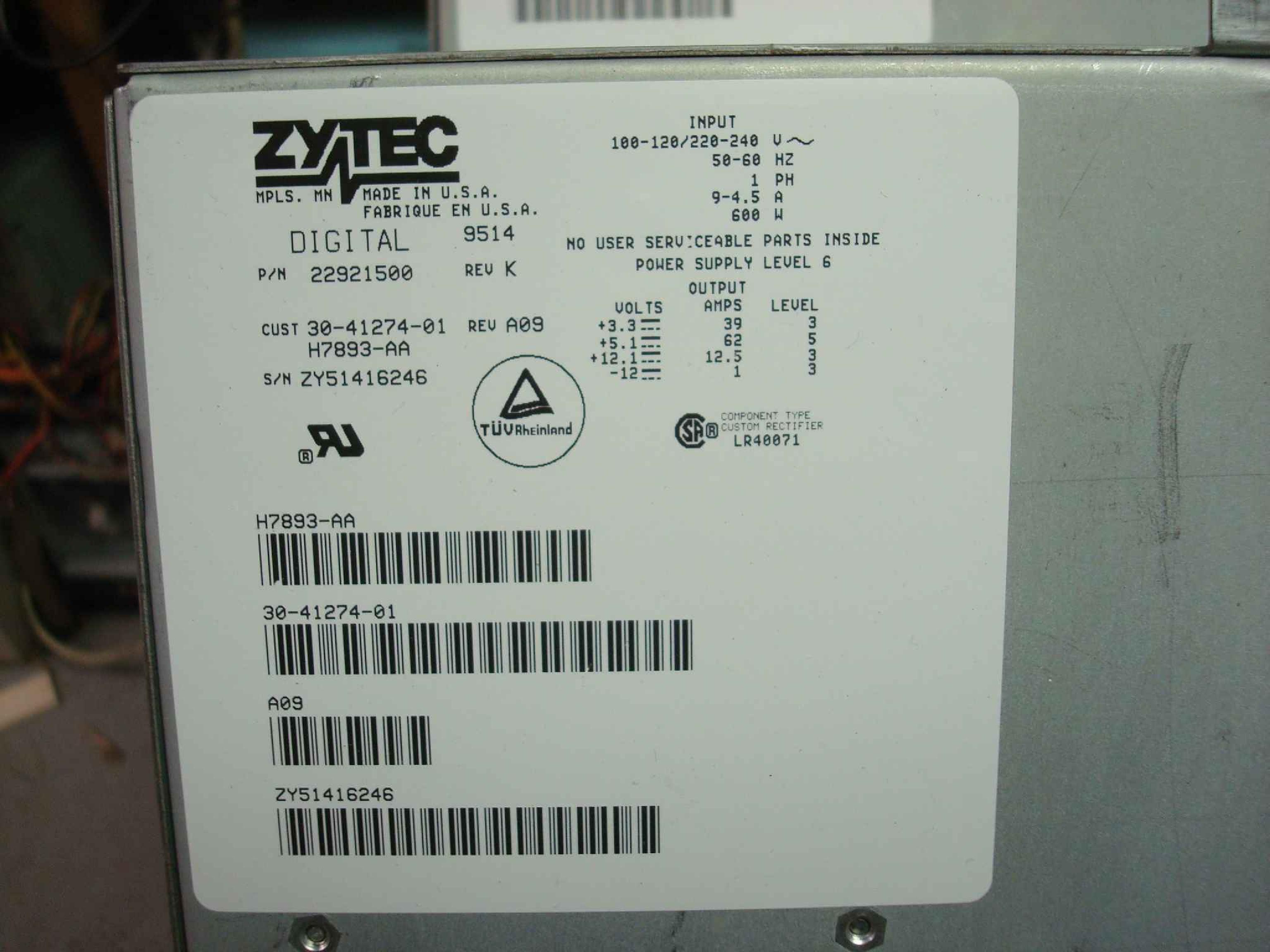 ZYTEC 30-41274-01 600W POWER SUPPLY