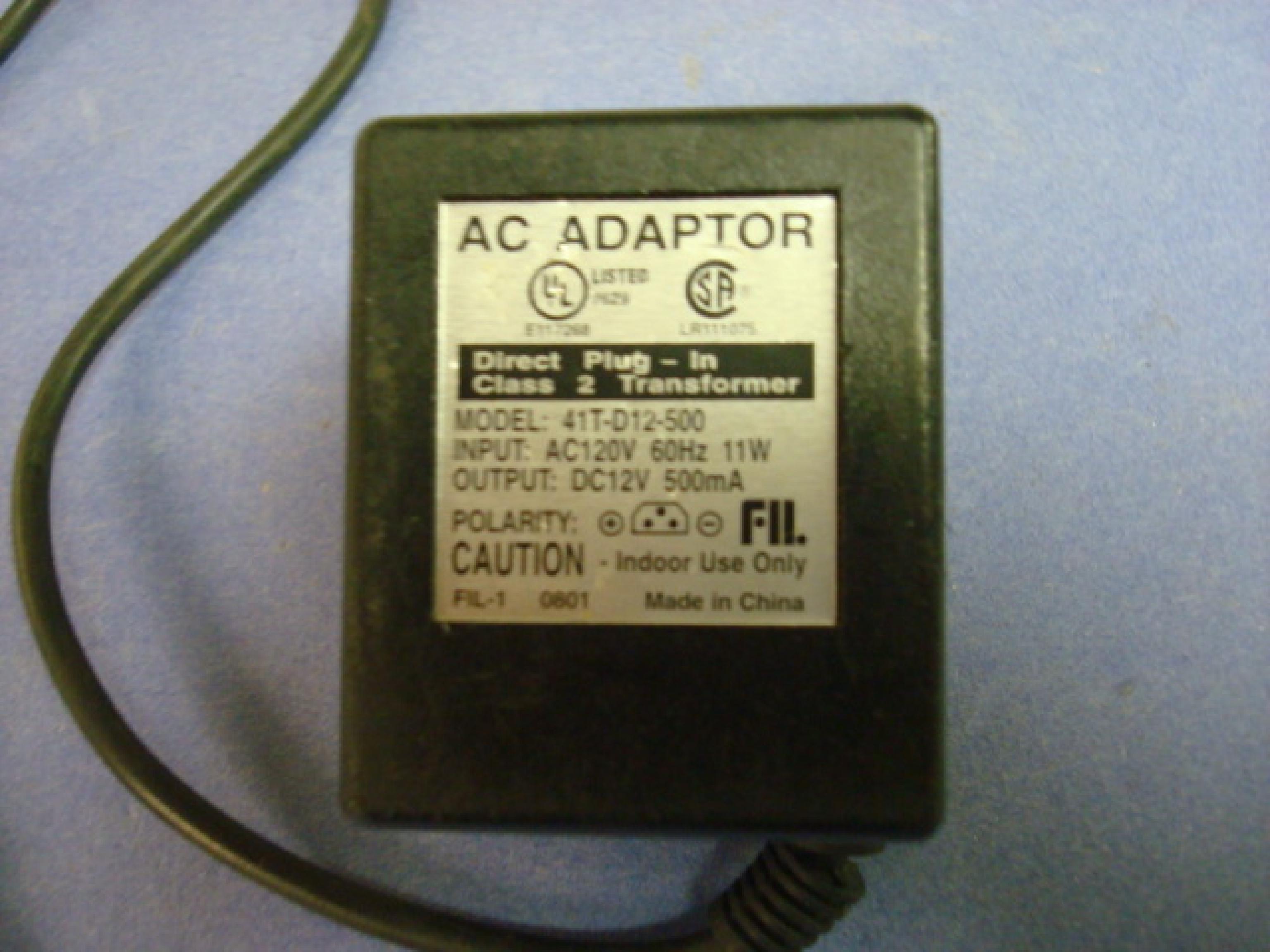 FII 41T-D12-500FIL-10801 AC ADAPTER 12V DC 500MA