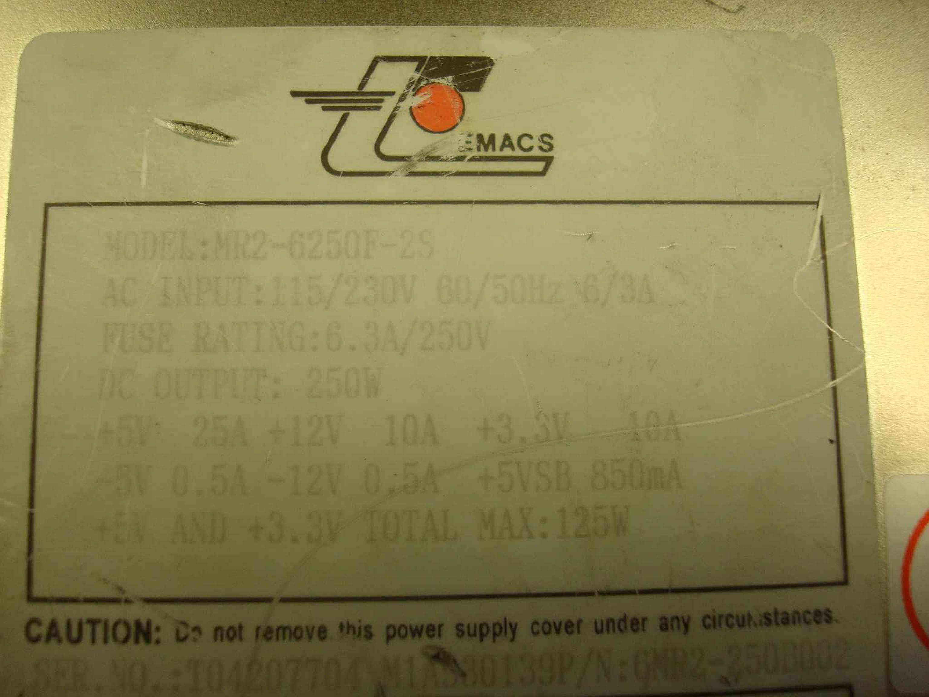 EMACS / ZIPPY / US POWER / CALIFORNIA PC PRODUCTS MR2-6250F-2S WITH P8 P9 250W REDUNDANT POWER SUPPLY INCLUDES 2 MR1-4250F(S)