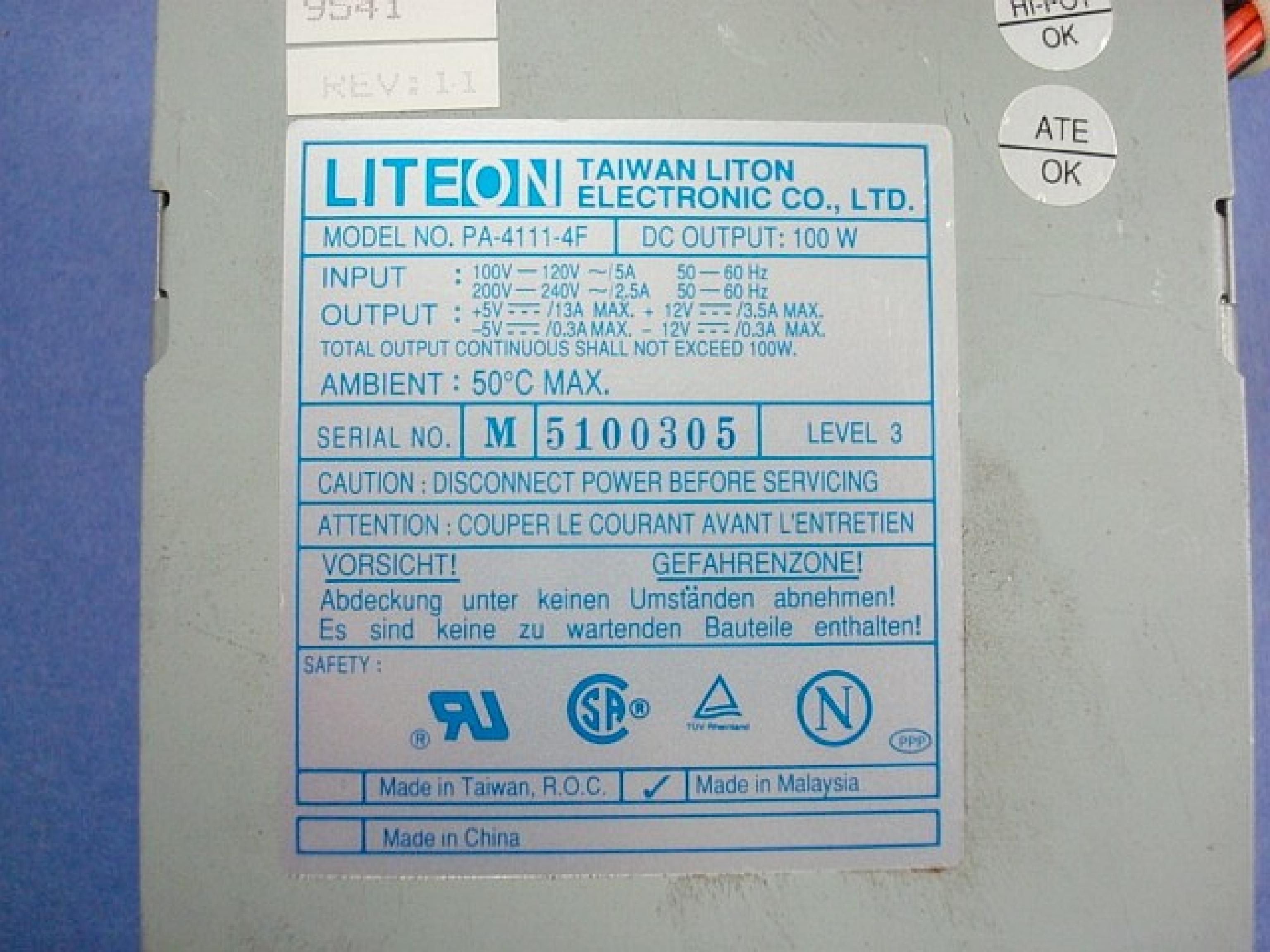 LITEON PA-4111-4F 100W AT POWER SUPPLY WITH REMOTE SWITCH