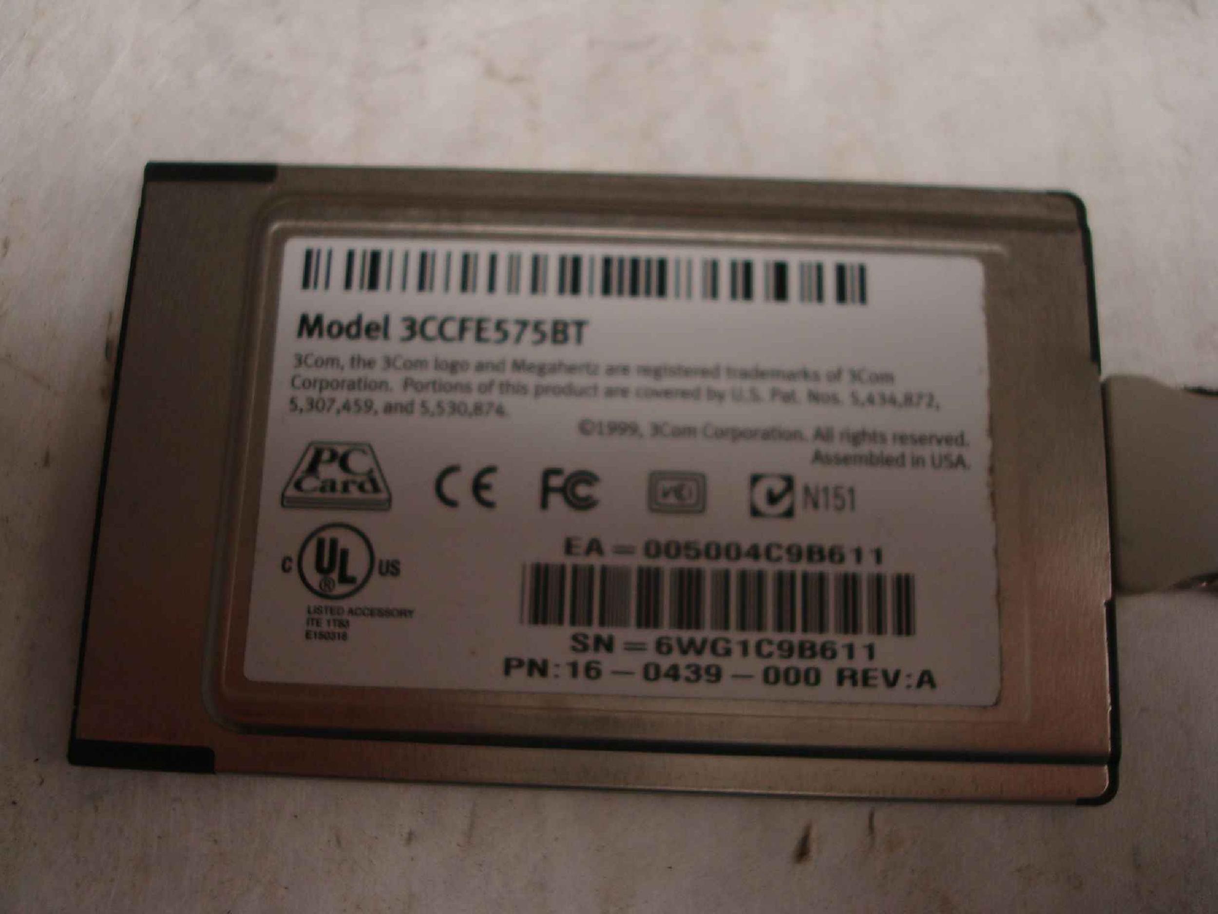 3COM / HP / HEWLETT PACKARD 16-0439-000 10/100 LAN CARDBUS PCMCIA ETHERNET 3CCFE575BT-1 10/100MBPS NETWORK CARD