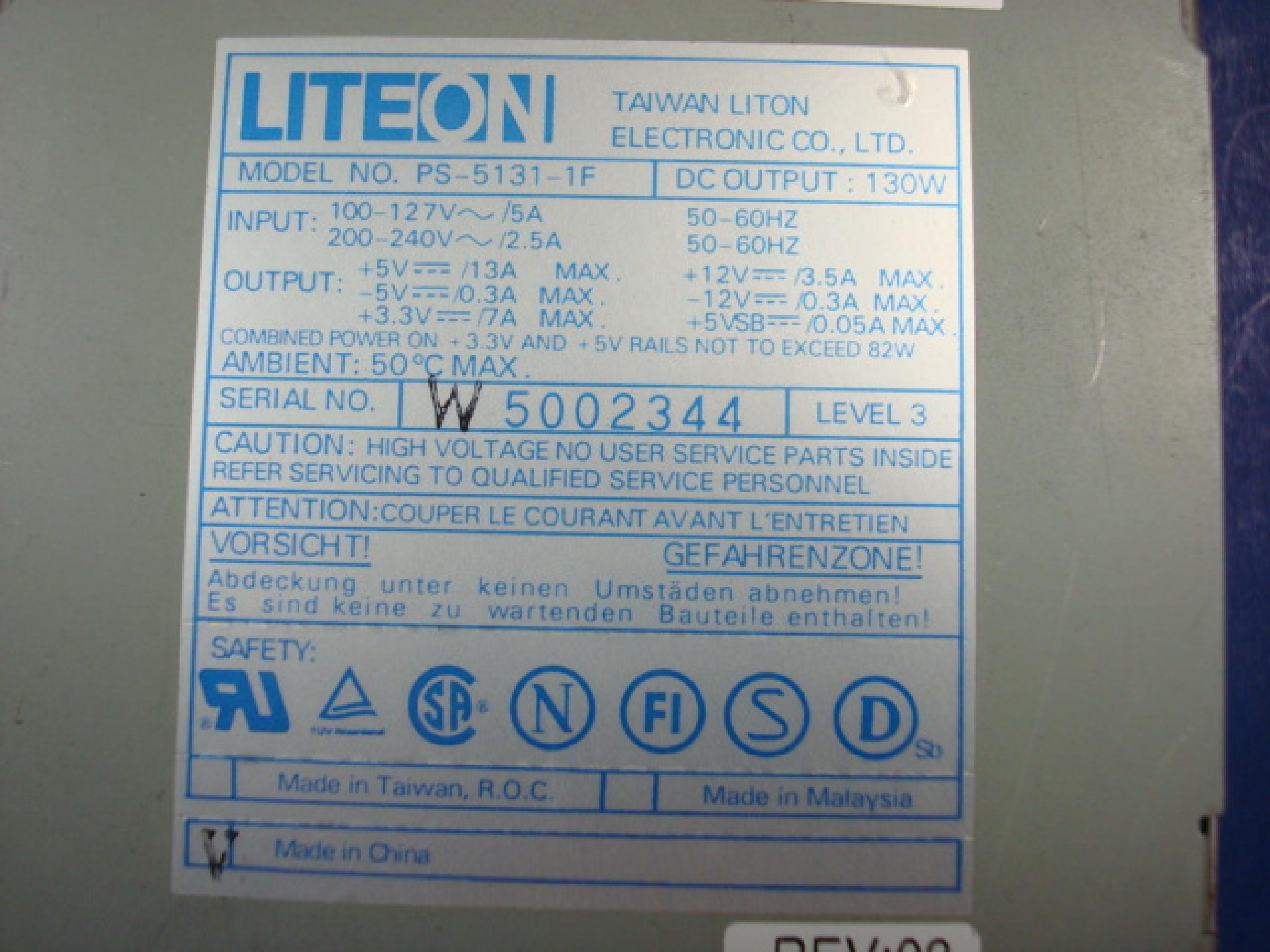 LITEON PS-5131-1F DEFECTIVE 130W AT POWER SUPPLY